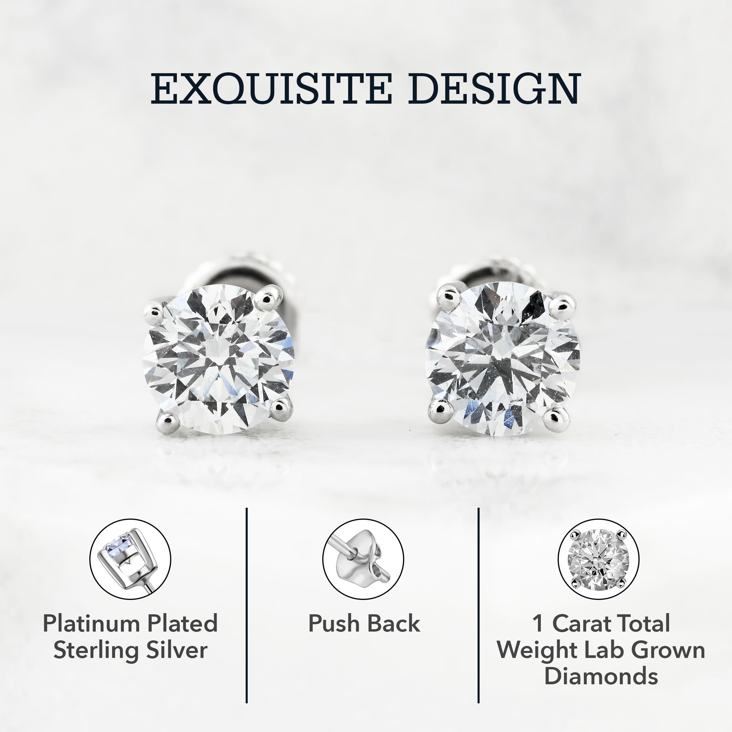 0.25 to 1 Carat Lab Grown Diamond Stud Earrings for Women and Men In 925 Sterling Silver with Platinum Or 18K Gold Plating G-H Color SI Clarity Anniversary Engagement Fine Jewelry Gifts - Image 2