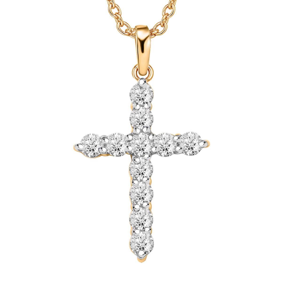 0.5 Carat Lab Grown Diamond (G-H Color SI Clarity) Pendant Cross Necklace for Women in 925 Sterling Silver with 18K Vermeil Yellow Gold/Rhodium Plated Stainless Steel Cable Chain - 20 Inches Gifts
