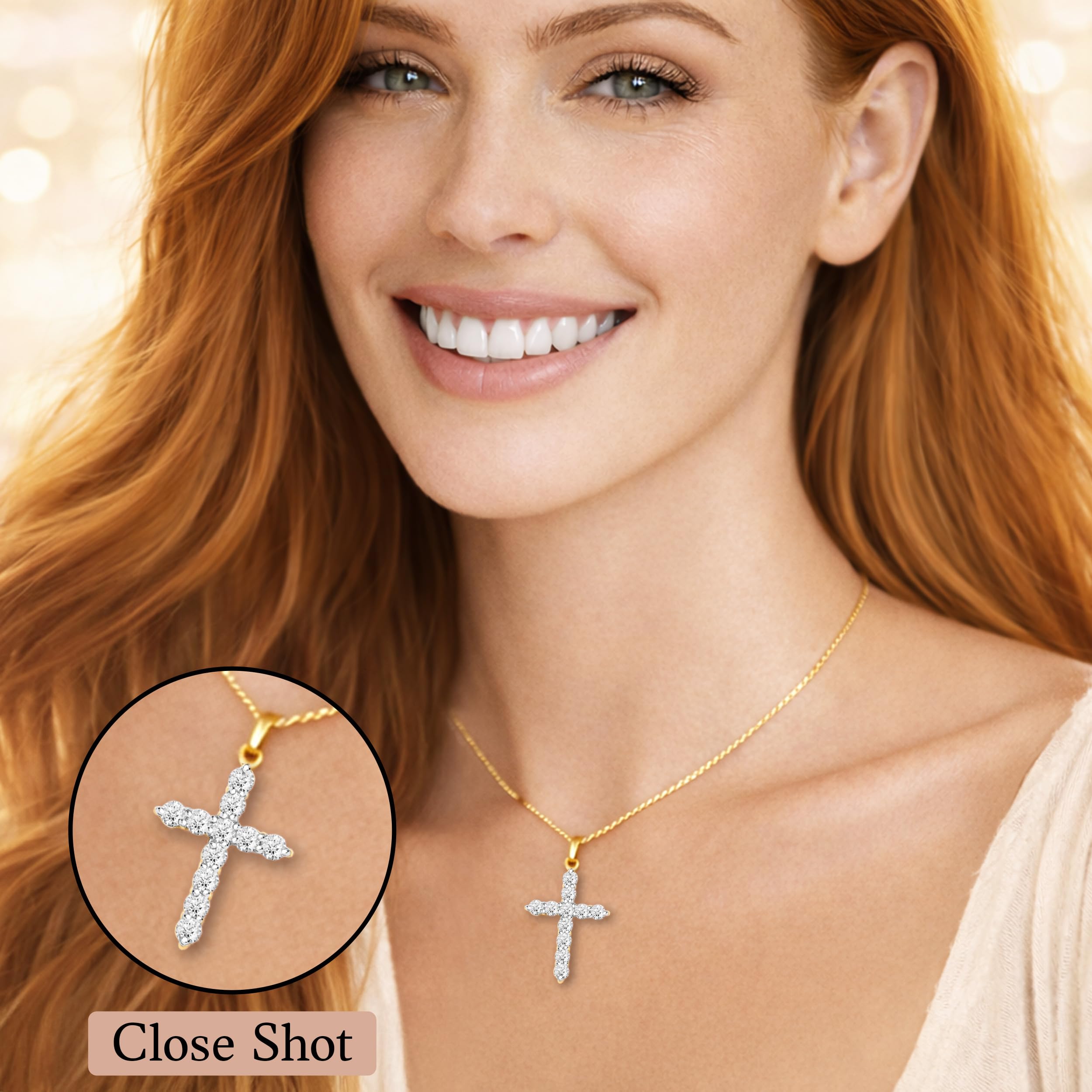 0.5 Carat Lab Grown Diamond (G-H Color SI Clarity) Pendant Cross Necklace for Women in 925 Sterling Silver with 18K Vermeil Yellow Gold/Rhodium Plated Stainless Steel Cable Chain - 20 Inches Gifts - Image 4