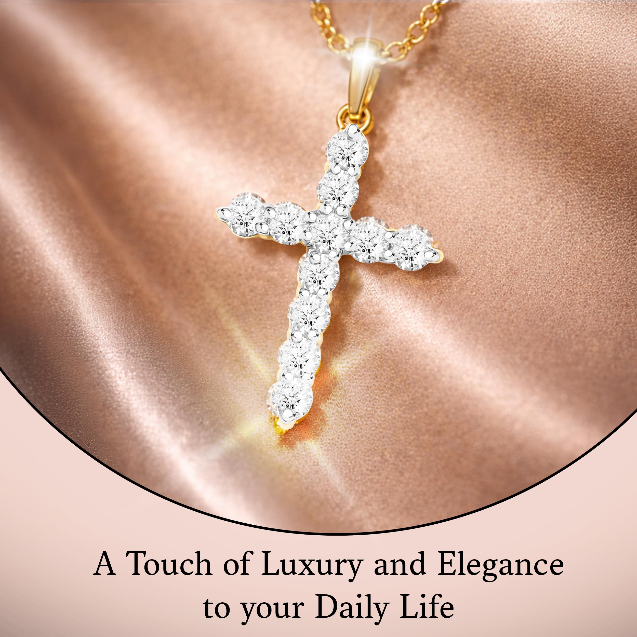 0.5 Carat Lab Grown Diamond (G-H Color SI Clarity) Pendant Cross Necklace for Women in 925 Sterling Silver with 18K Vermeil Yellow Gold/Rhodium Plated Stainless Steel Cable Chain - 20 Inches Gifts - Image 5