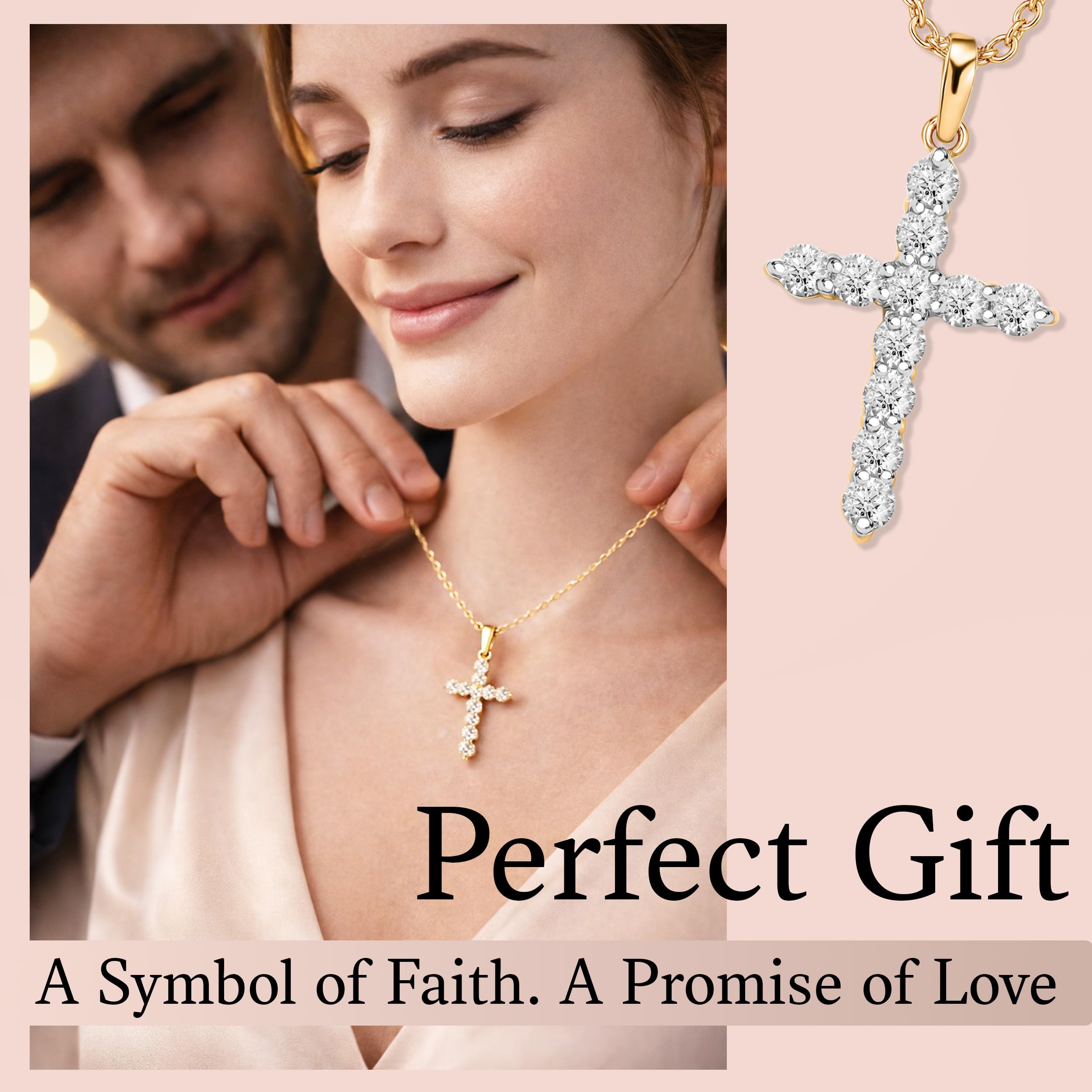 0.5 Carat Lab Grown Diamond (G-H Color SI Clarity) Pendant Cross Necklace for Women in 925 Sterling Silver with 18K Vermeil Yellow Gold/Rhodium Plated Stainless Steel Cable Chain - 20 Inches Gifts - Image 6