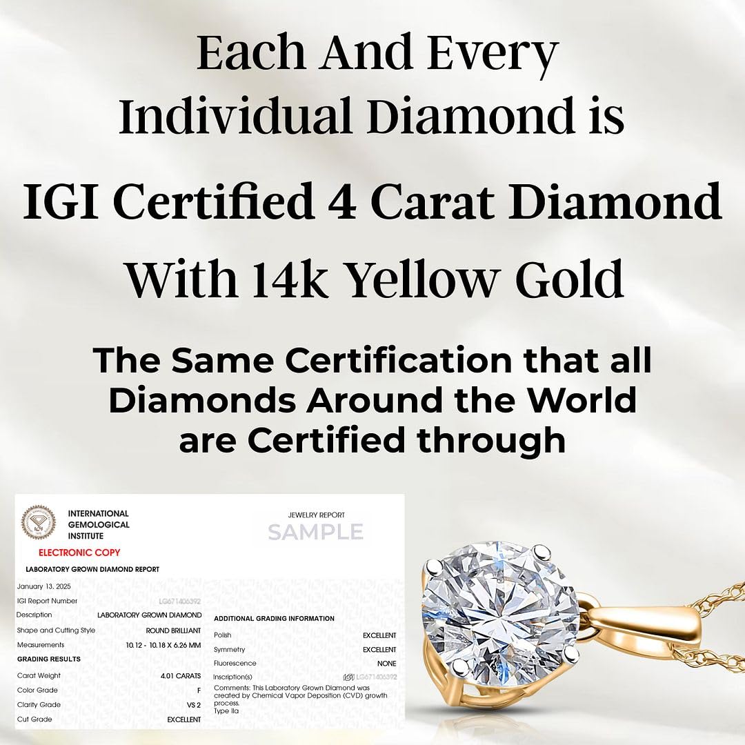 0.5 to 4 Carat IGI Certified Lab Grown Diamond Solitaire Pendant Necklace 4-Prong Setting, Jewelry for Women (E-F Color VS Clarity) 14K Yellow Gold/Platinum/Sterling Silver 20" Chain Gifts - Image 2