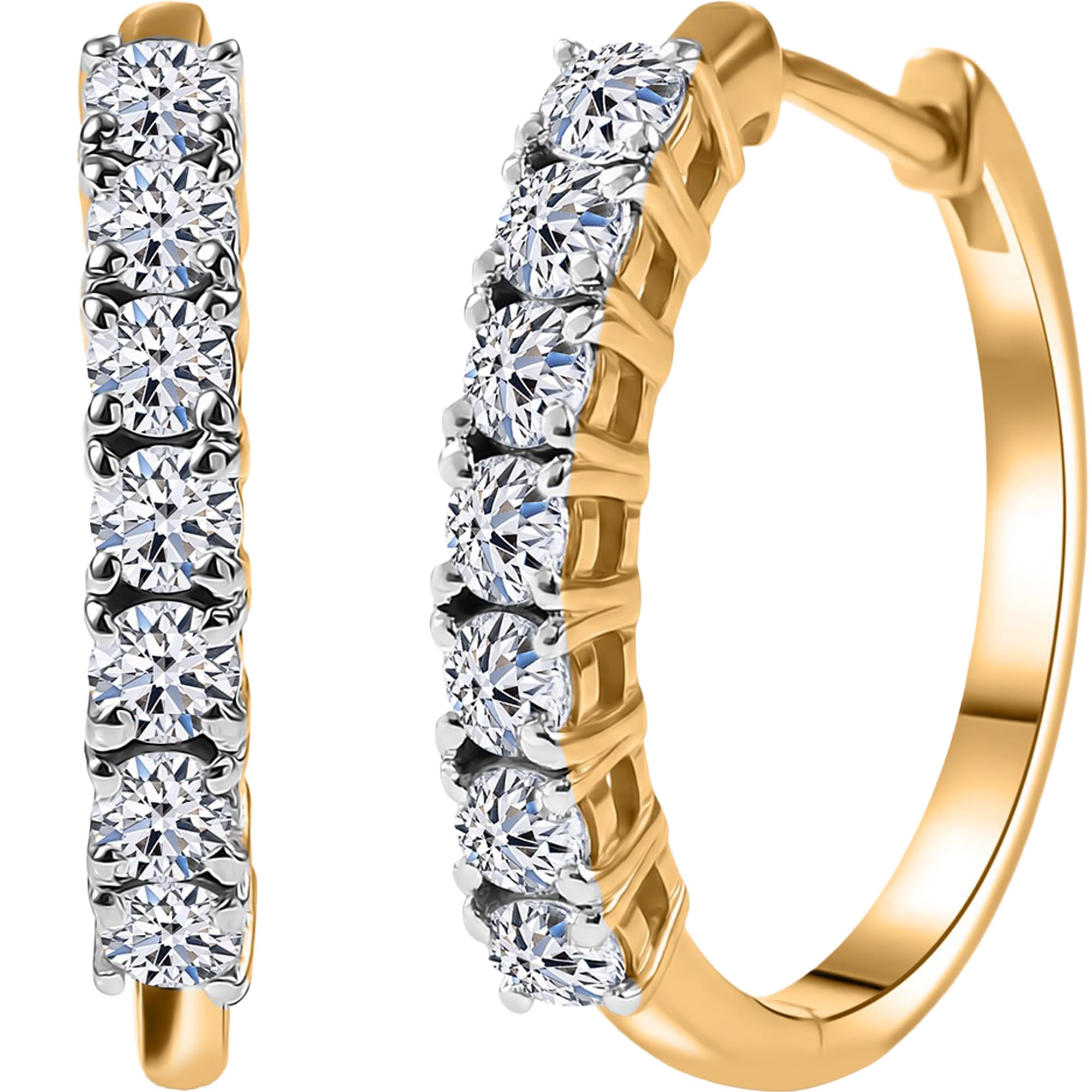 1 Carat Lab Grown Diamond Hoop Earrings for Women in 925 Sterling Silver with 18K Vermeil Yellow Gold/Rhodium Plated Jewelry Gifts (G-H Color SI Clarity) Prong Set