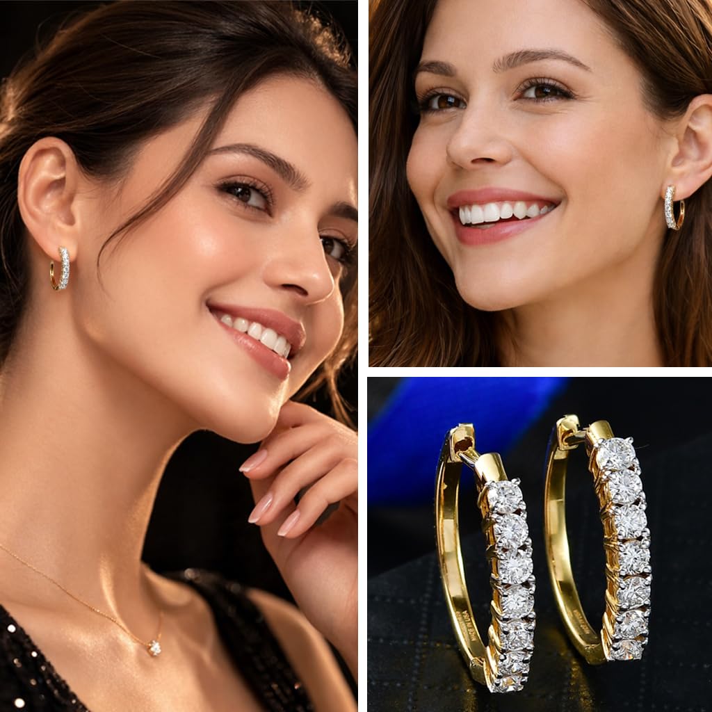 1 Carat Lab Grown Diamond Hoop Earrings for Women in 925 Sterling Silver with 18K Vermeil Yellow Gold/Rhodium Plated Jewelry Gifts (G-H Color SI Clarity) Prong Set - Image 2