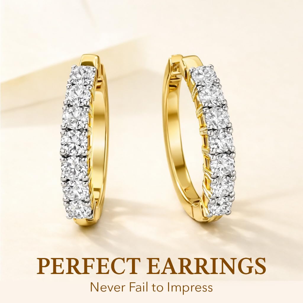 1 Carat Lab Grown Diamond Hoop Earrings for Women in 925 Sterling Silver with 18K Vermeil Yellow Gold/Rhodium Plated Jewelry Gifts (G-H Color SI Clarity) Prong Set - Image 4