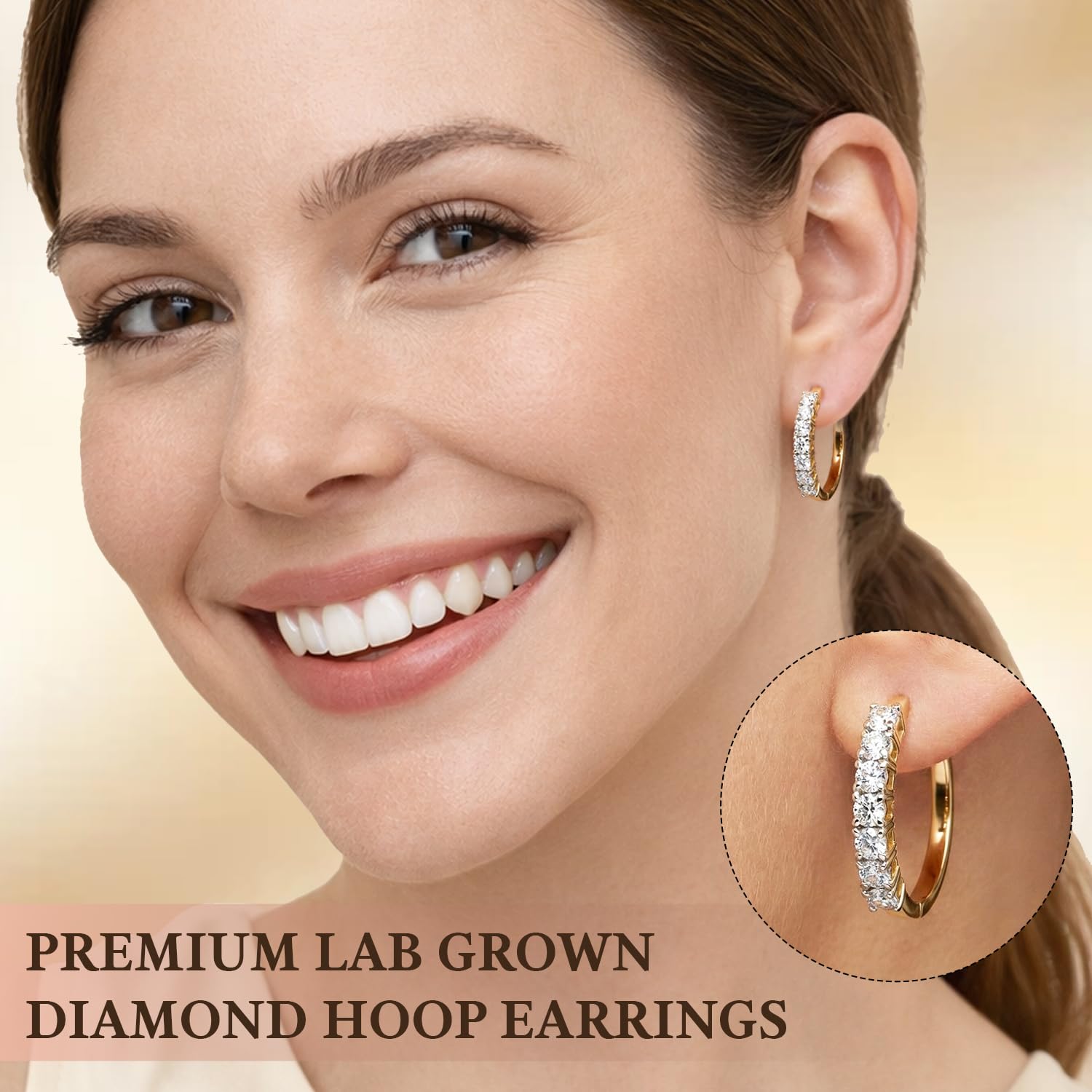 1 Carat Lab Grown Diamond Hoop Earrings for Women in 925 Sterling Silver with 18K Vermeil Yellow Gold/Rhodium Plated Jewelry Gifts (G-H Color SI Clarity) Prong Set - Image 5