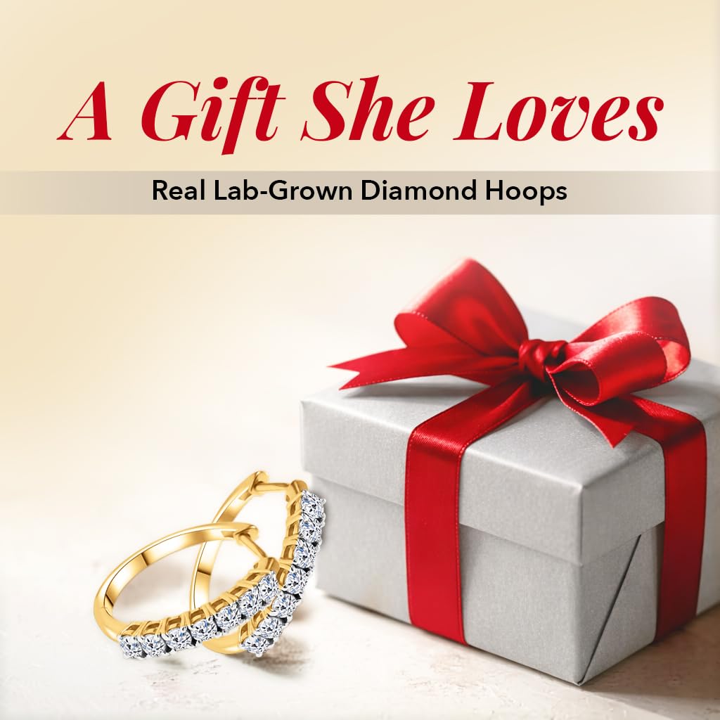 1 Carat Lab Grown Diamond Hoop Earrings for Women in 925 Sterling Silver with 18K Vermeil Yellow Gold/Rhodium Plated Jewelry Gifts (G-H Color SI Clarity) Prong Set - Image 6
