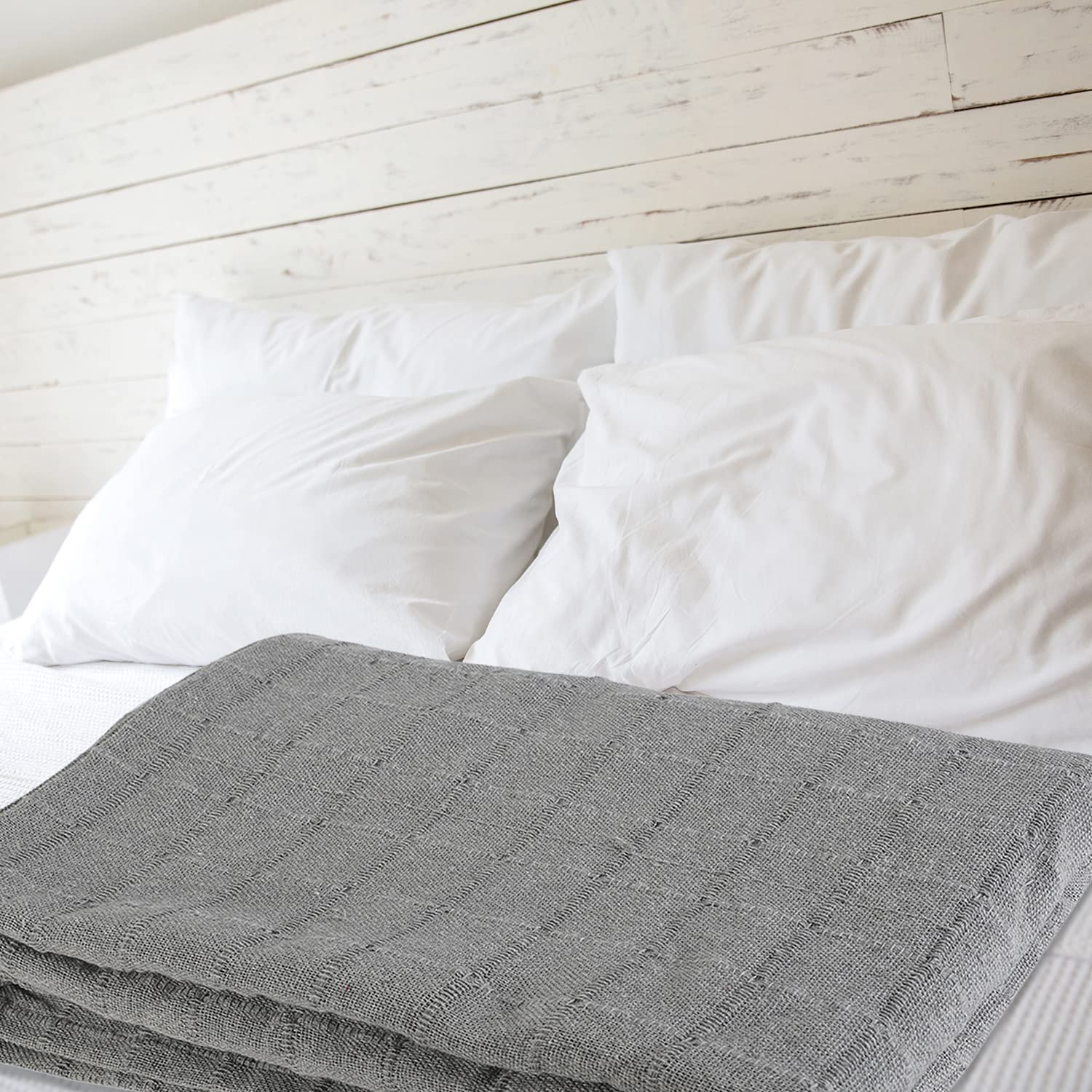 100% Cotton Gray Throw Blanket Woven Checker Pattern Super Soft Breathable Lightweight 68x90 inches Birthday - Image 7