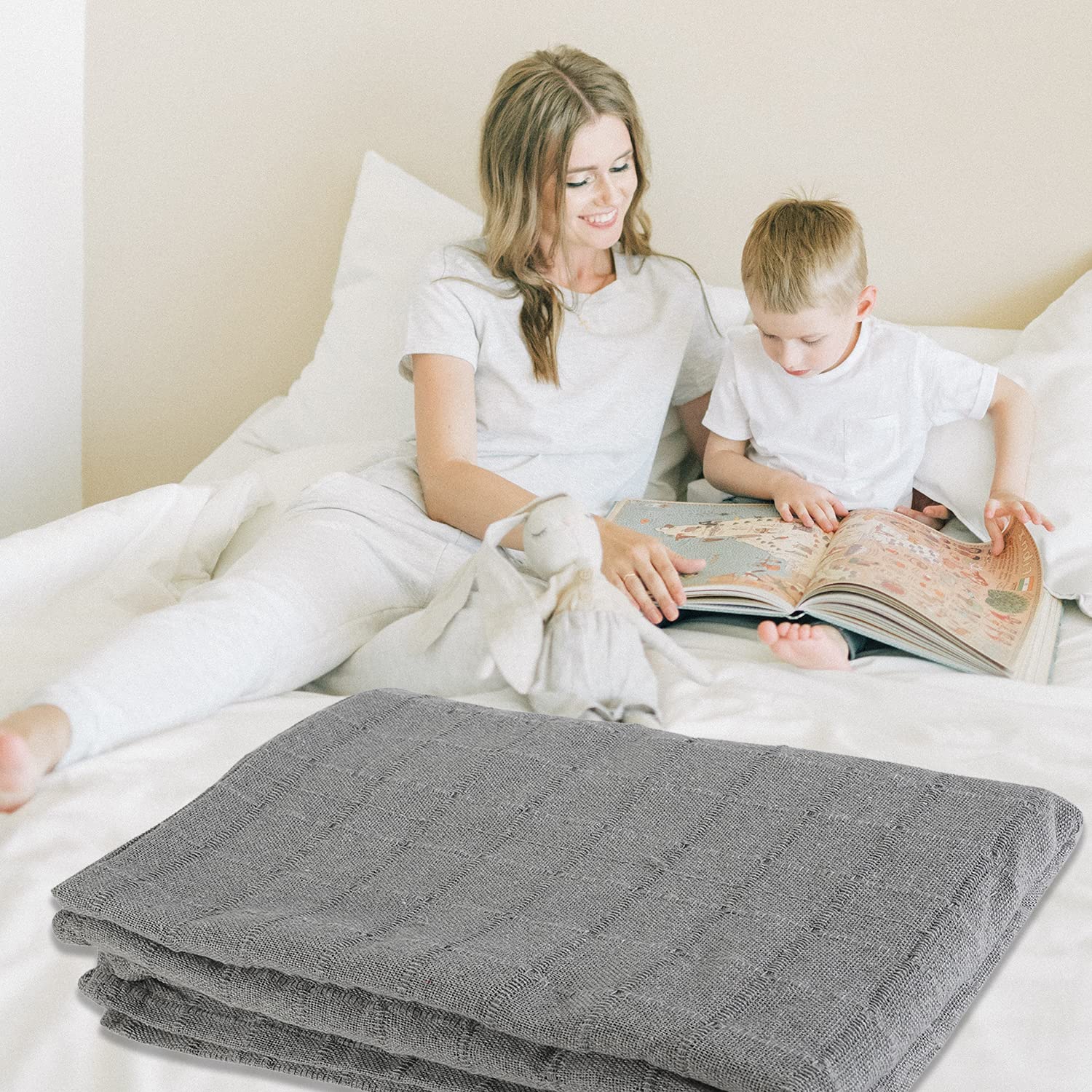 100% Cotton Gray Throw Blanket Woven Checker Pattern Super Soft Breathable Lightweight 68x90 inches Birthday - Image 8