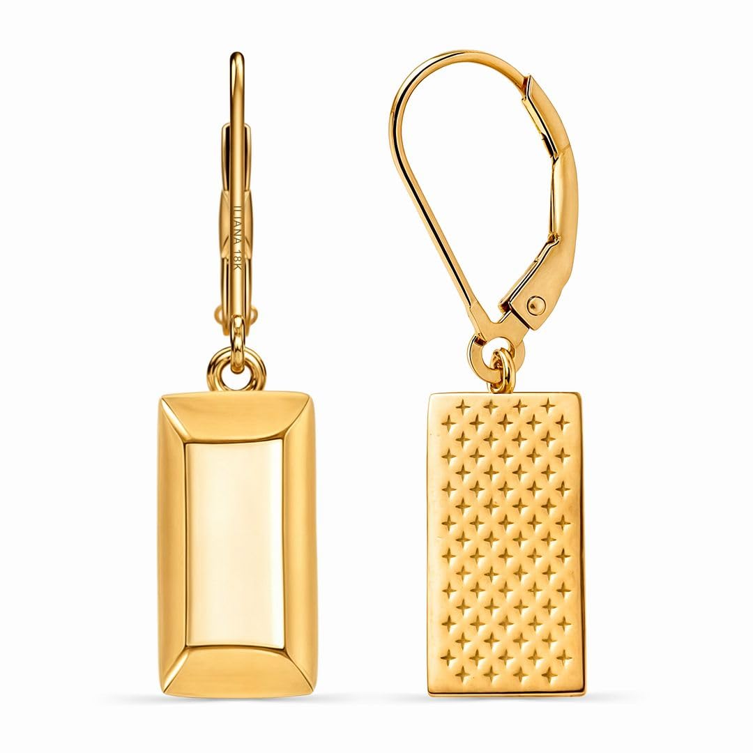 18k Yellow Bar 2.3 Gram Real Gold Earrings for Women - Solid Gold Earrings Dangle Drop - Pure 18 Karat Engagement Wedding Jewelry Birthday Christmas Gifts for Womens