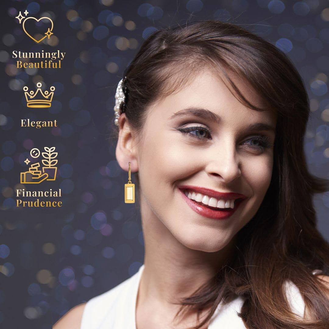 18k Yellow Bar 2.3 Gram Real Gold Earrings for Women - Solid Gold Earrings Dangle Drop - Pure 18 Karat Engagement Wedding Jewelry Birthday Christmas Gifts for Womens - Image 4