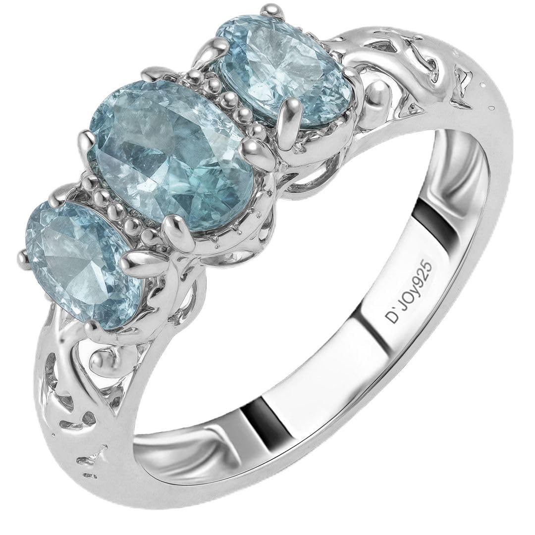 3 Birthstone Rings for Women in 925 Sterling Silver with Platinum Plating - Mothers Daughters Promise Engagement Rings - Gemstones Jewelry for Her Birthday Anniversary Wedding Gifts for Women