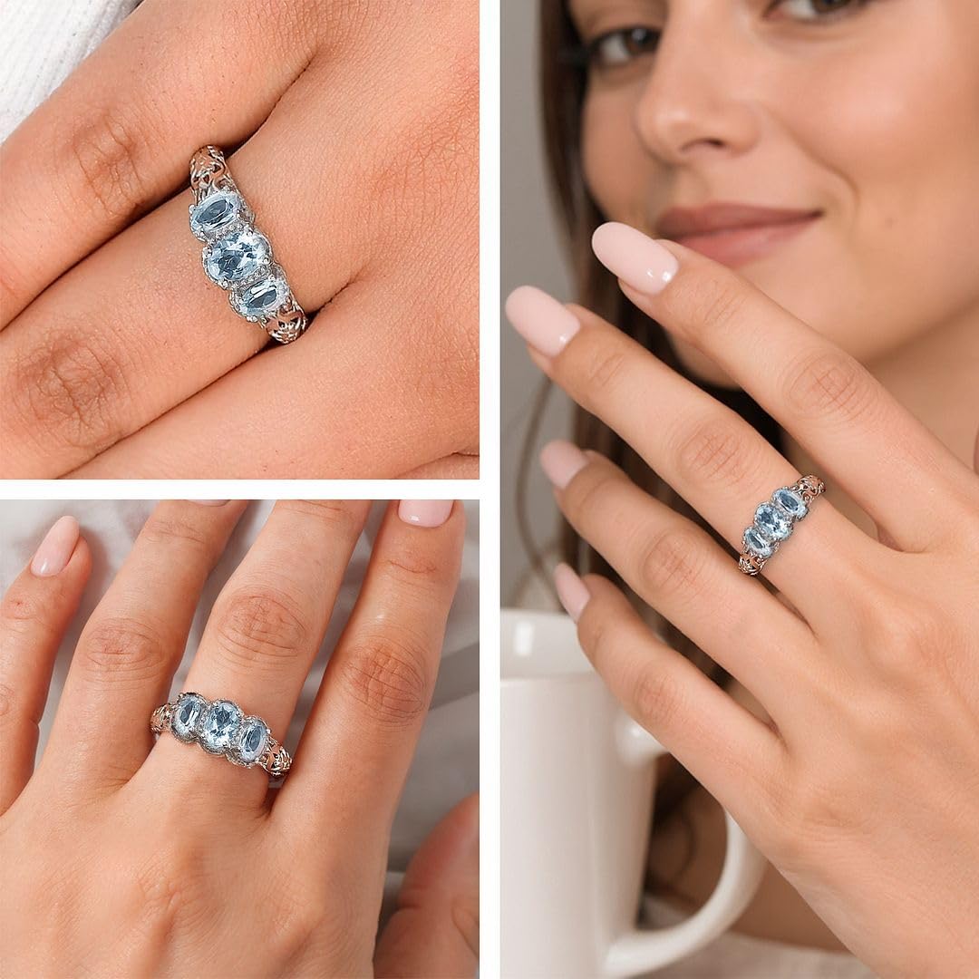 3 Birthstone Rings for Women in 925 Sterling Silver with Platinum Plating - Mothers Daughters Promise Engagement Rings - Gemstones Jewelry for Her Birthday Anniversary Wedding Gifts for Women - Image 2