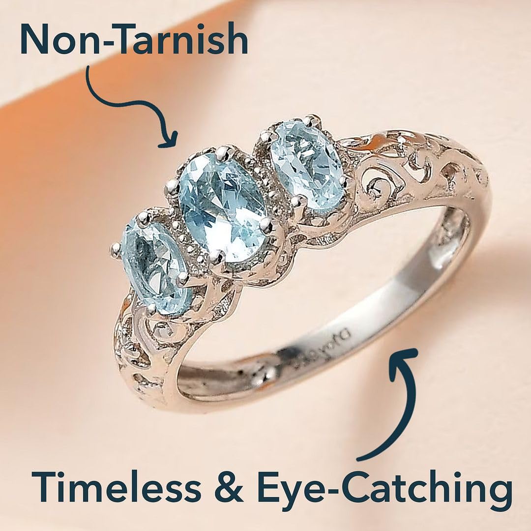 3 Birthstone Rings for Women in 925 Sterling Silver with Platinum Plating - Mothers Daughters Promise Engagement Rings - Gemstones Jewelry for Her Birthday Anniversary Wedding Gifts for Women - Image 4
