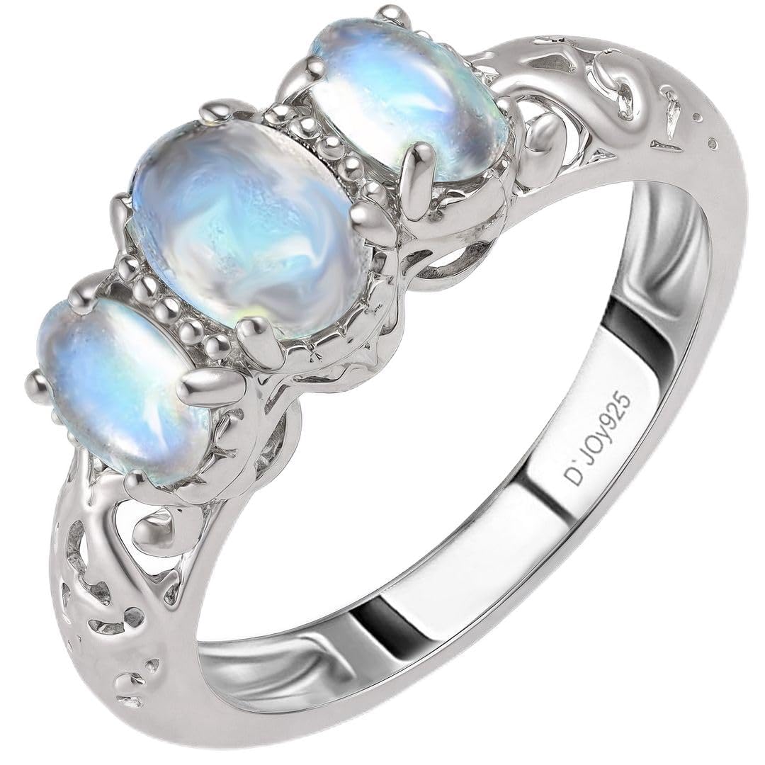 3 Birthstone Rings for Women in 925 Sterling Silver with Platinum Plating - Mothers Daughters Promise Engagement Rings - Gemstones Jewelry for Her Birthday Anniversary Wedding Gifts for Women