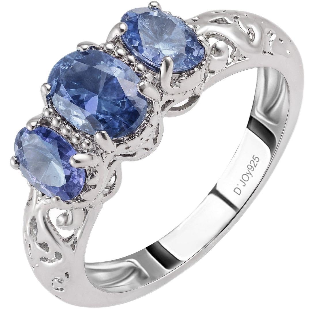 3 Birthstone Rings for Women in 925 Sterling Silver with Platinum Plating - Mothers Daughters Promise Engagement Rings - Gemstones Jewelry for Her Birthday Anniversary Wedding Gifts for Women