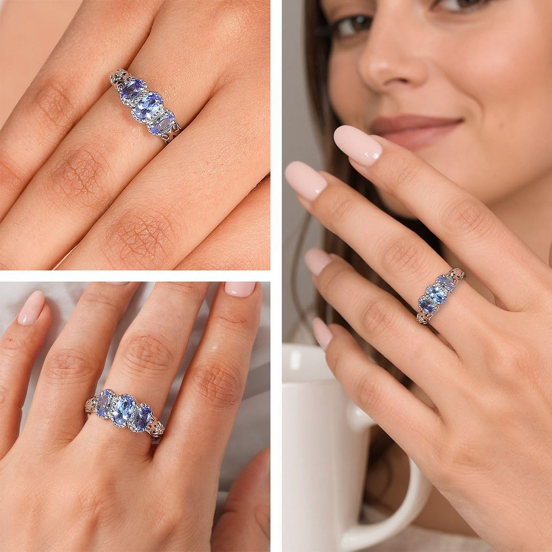 3 Birthstone Rings for Women in 925 Sterling Silver with Platinum Plating - Mothers Daughters Promise Engagement Rings - Gemstones Jewelry for Her Birthday Anniversary Wedding Gifts for Women - Image 2