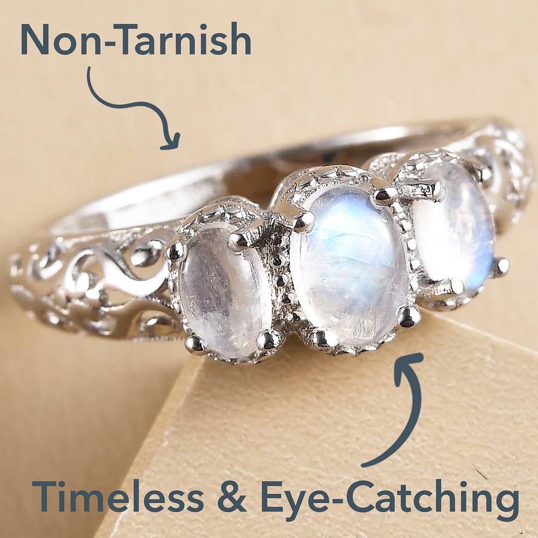 3 Birthstone Rings for Women in 925 Sterling Silver with Platinum Plating - Mothers Daughters Promise Engagement Rings - Gemstones Jewelry for Her Birthday Anniversary Wedding Gifts for Women - Image 4