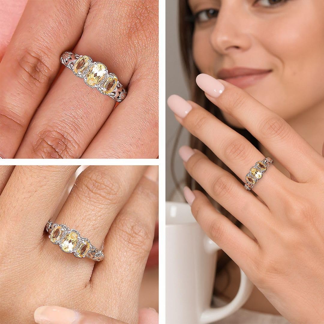 3 Birthstone Rings for Women in 925 Sterling Silver with Platinum Plating - Mothers Daughters Promise Engagement Rings - Gemstones Jewelry for Her Birthday Anniversary Wedding Gifts for Women - Image 2