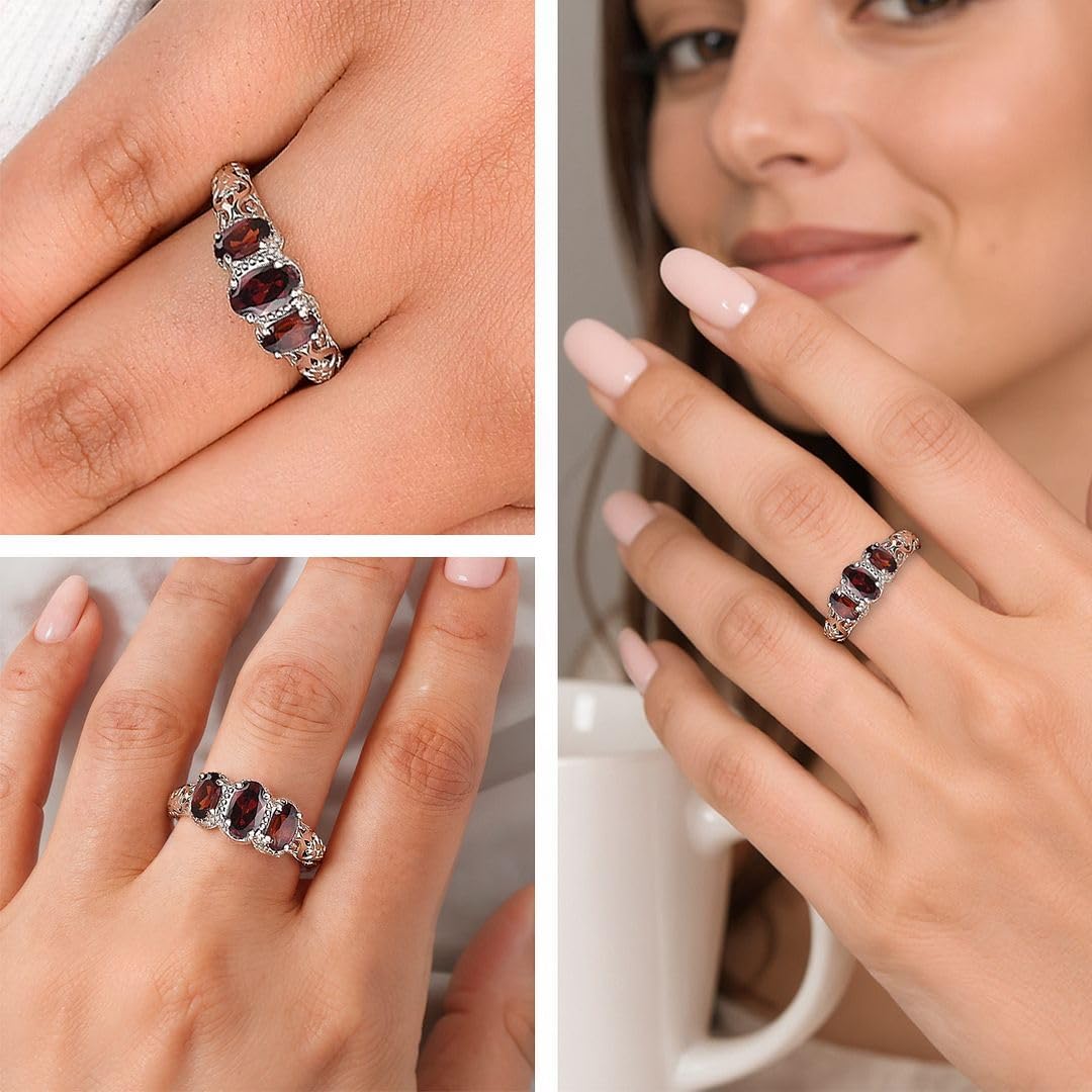 3 Birthstone Rings for Women in 925 Sterling Silver with Platinum Plating - Mothers Daughters Promise Engagement Rings - Gemstones Jewelry for Her Birthday Anniversary Wedding Gifts for Women - Image 2