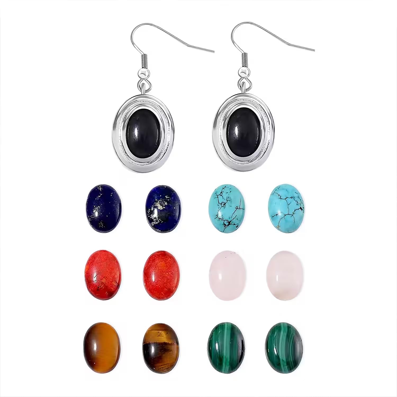 7pcs Interchangeable Multi Gemstone 56.00 ctw Earrings in Stainless Steel Gifts
