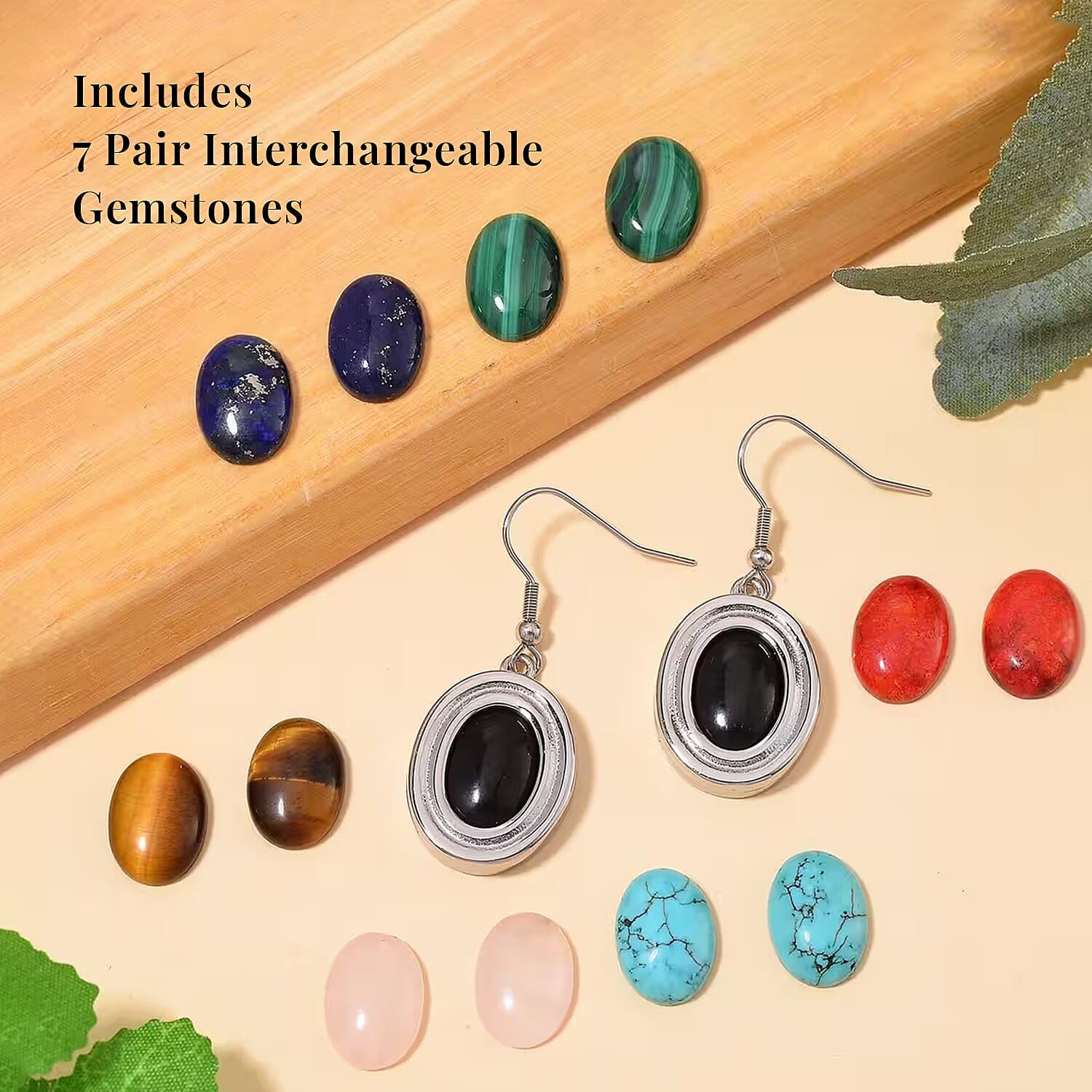 7pcs Interchangeable Multi Gemstone 56.00 ctw Earrings in Stainless Steel Gifts - Image 3
