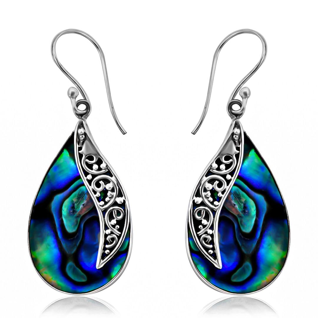 925 Sterling Silver Abalone Shell Dangle Drop Elegant Earrings Costume Jewelry for Women Birthday Christmas Gifts for Women