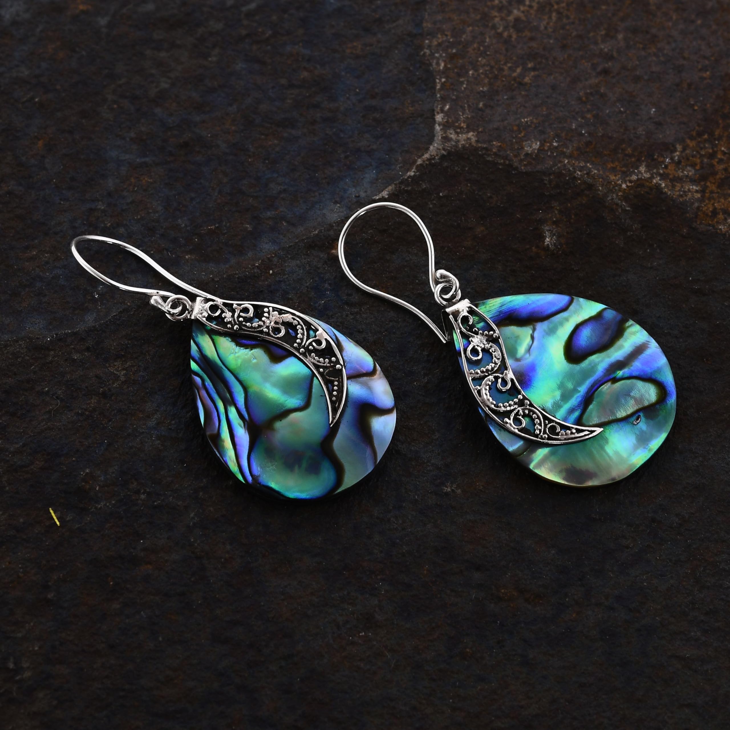 925 Sterling Silver Abalone Shell Dangle Drop Elegant Earrings Costume Jewelry for Women Birthday Christmas Gifts for Women - Image 2
