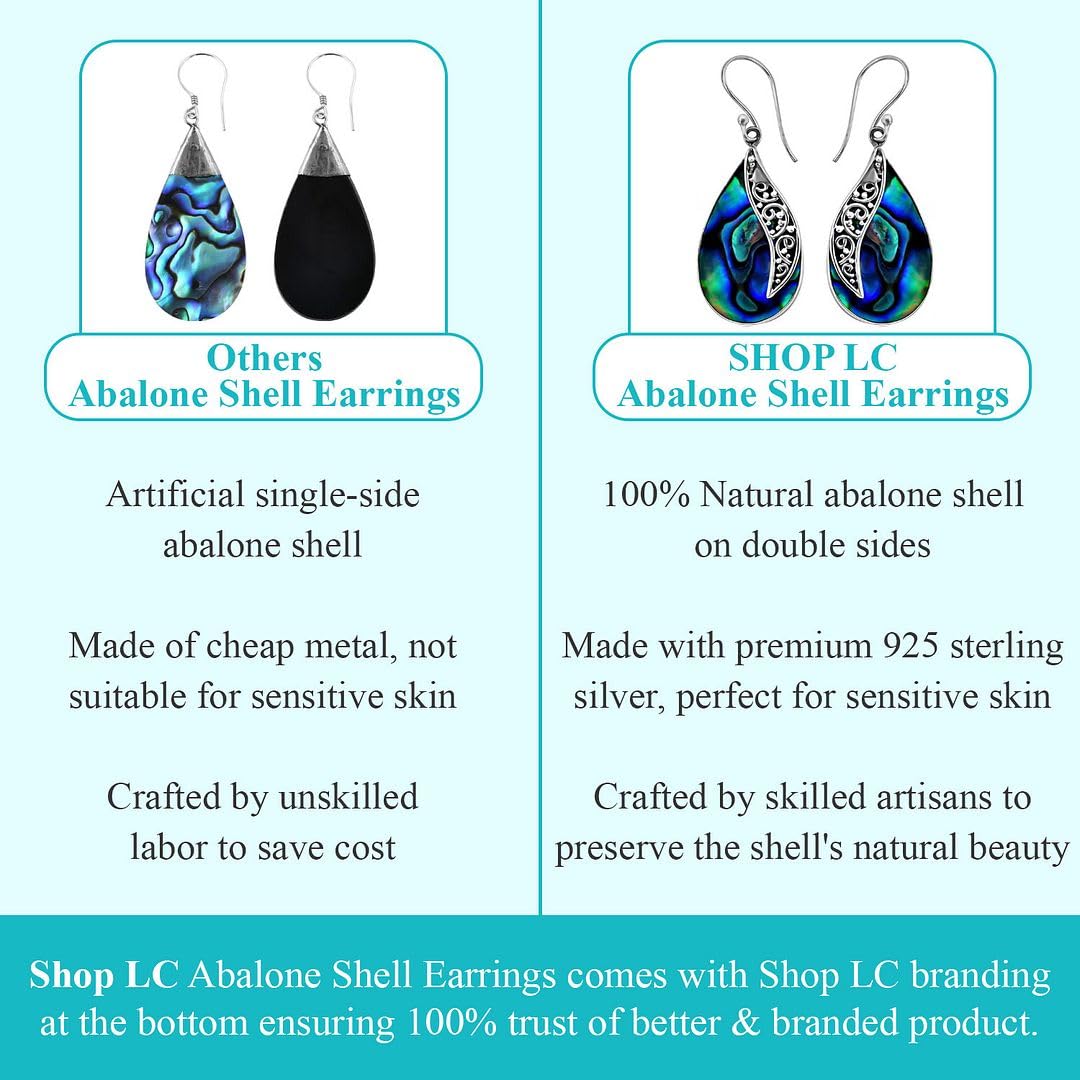 925 Sterling Silver Abalone Shell Dangle Drop Elegant Earrings Costume Jewelry for Women Birthday Christmas Gifts for Women - Image 4