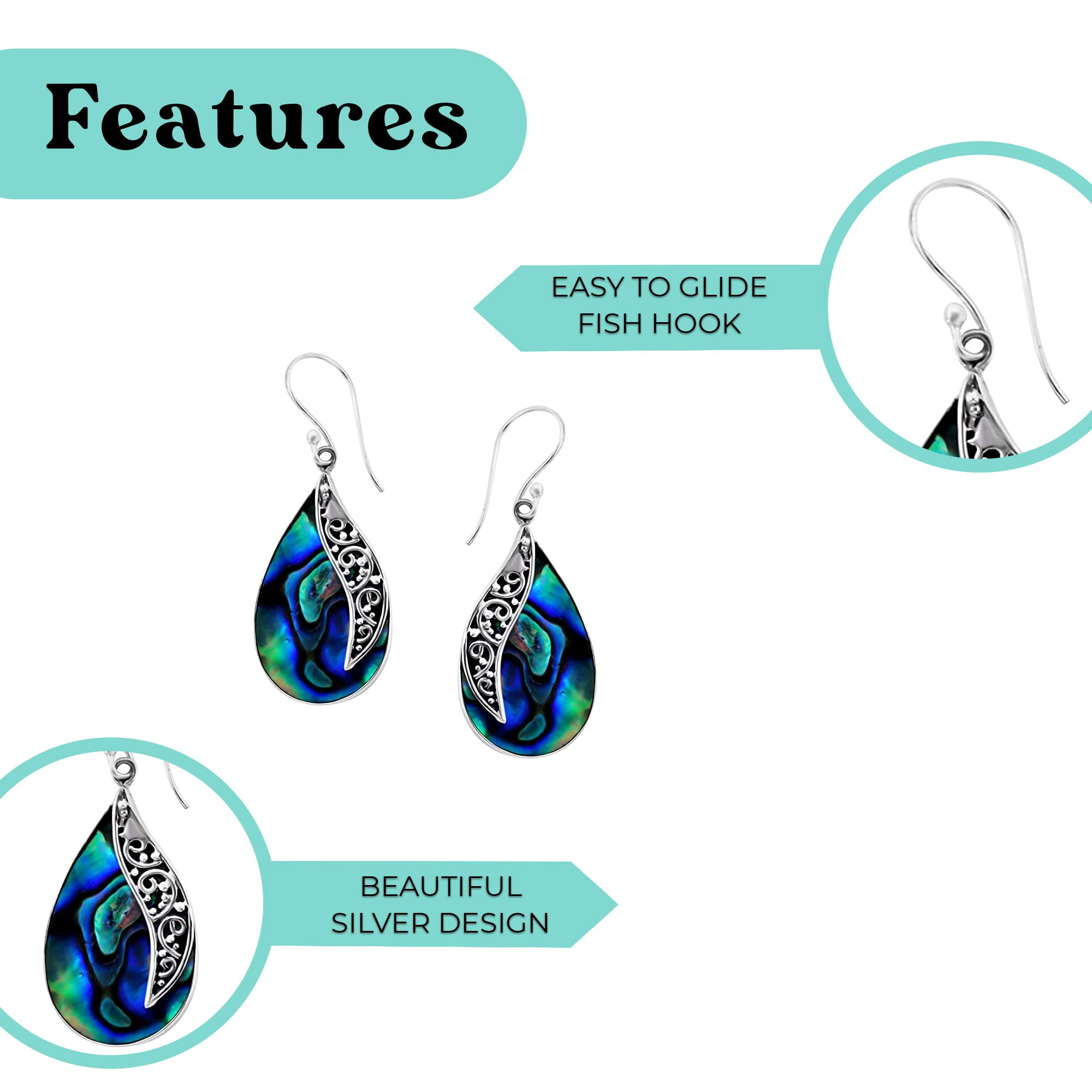 925 Sterling Silver Abalone Shell Dangle Drop Elegant Earrings Costume Jewelry for Women Birthday Christmas Gifts for Women - Image 5