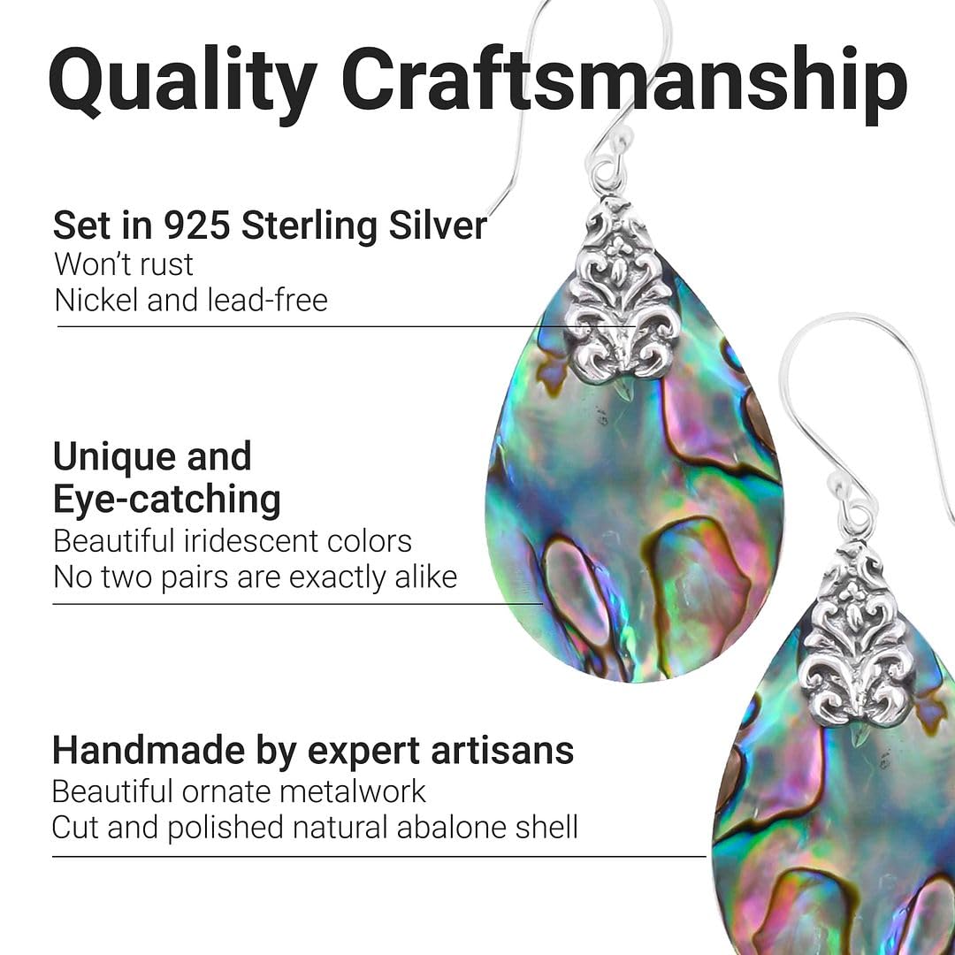 925 Sterling Silver Abalone Shell Solitaire Dangle Drop Earrings Stylish Fashion Beach Jewelry For Women Unique Costume Jewelry for Women Birthday Christmas Gifts - Image 3