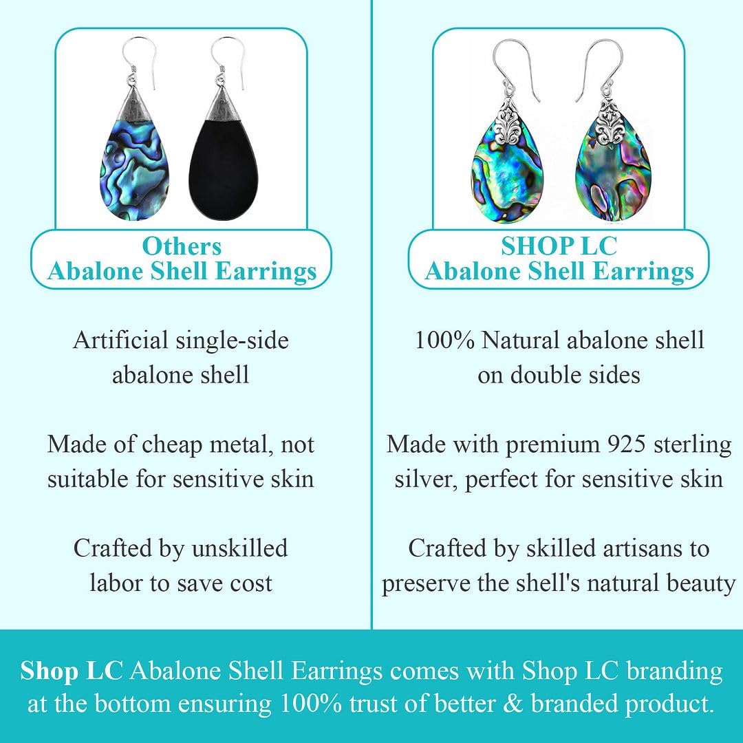 925 Sterling Silver Abalone Shell Solitaire Dangle Drop Earrings Stylish Fashion Beach Jewelry For Women Unique Costume Jewelry for Women Birthday Christmas Gifts - Image 4