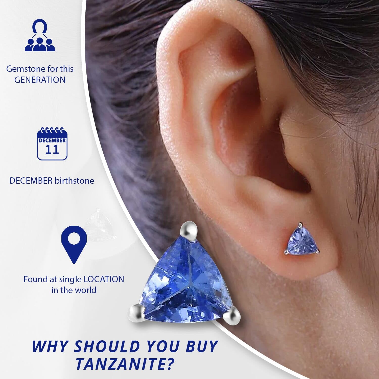 925 Sterling Silver Blue Tanzanite Stud December Birthstone Earrings For Women Platinum Plated Trillion Cut Engagement Ct 1.1 Birthday Christmas Gifts for Women - Image 2