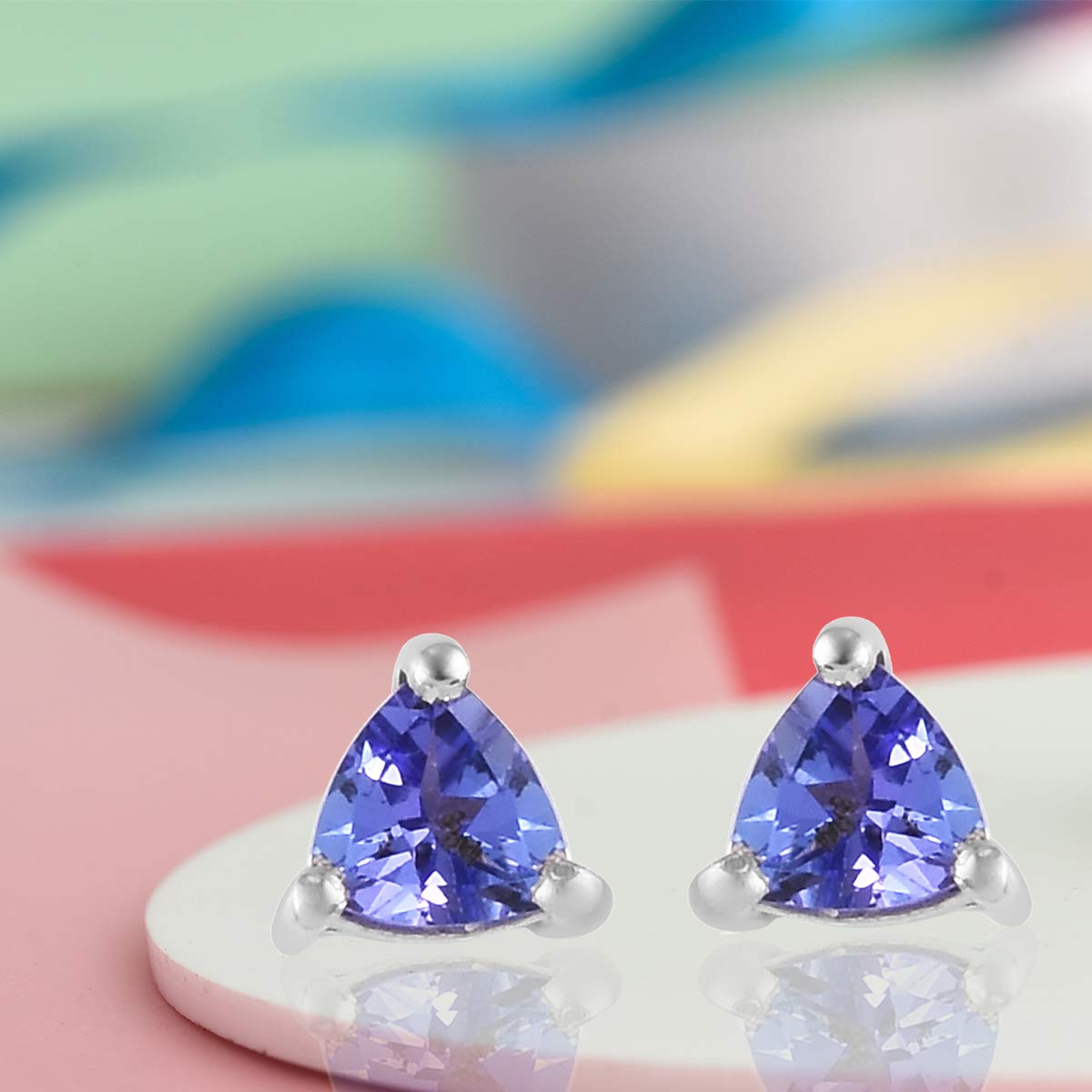 925 Sterling Silver Blue Tanzanite Stud December Birthstone Earrings For Women Platinum Plated Trillion Cut Engagement Ct 1.1 Birthday Christmas Gifts for Women - Image 6