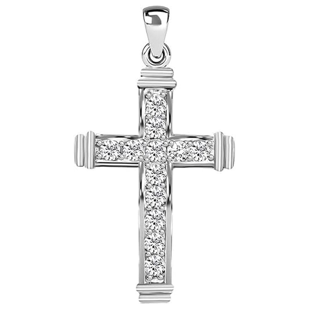 925 Sterling Silver Cross Pendant for Men & Womens - Cubic Zirconia Cross Pendants Silver Cross Jewelry - Cute Catholic Faith Religious Birthday Anniversary Sparkling Statement Gifts for Womens