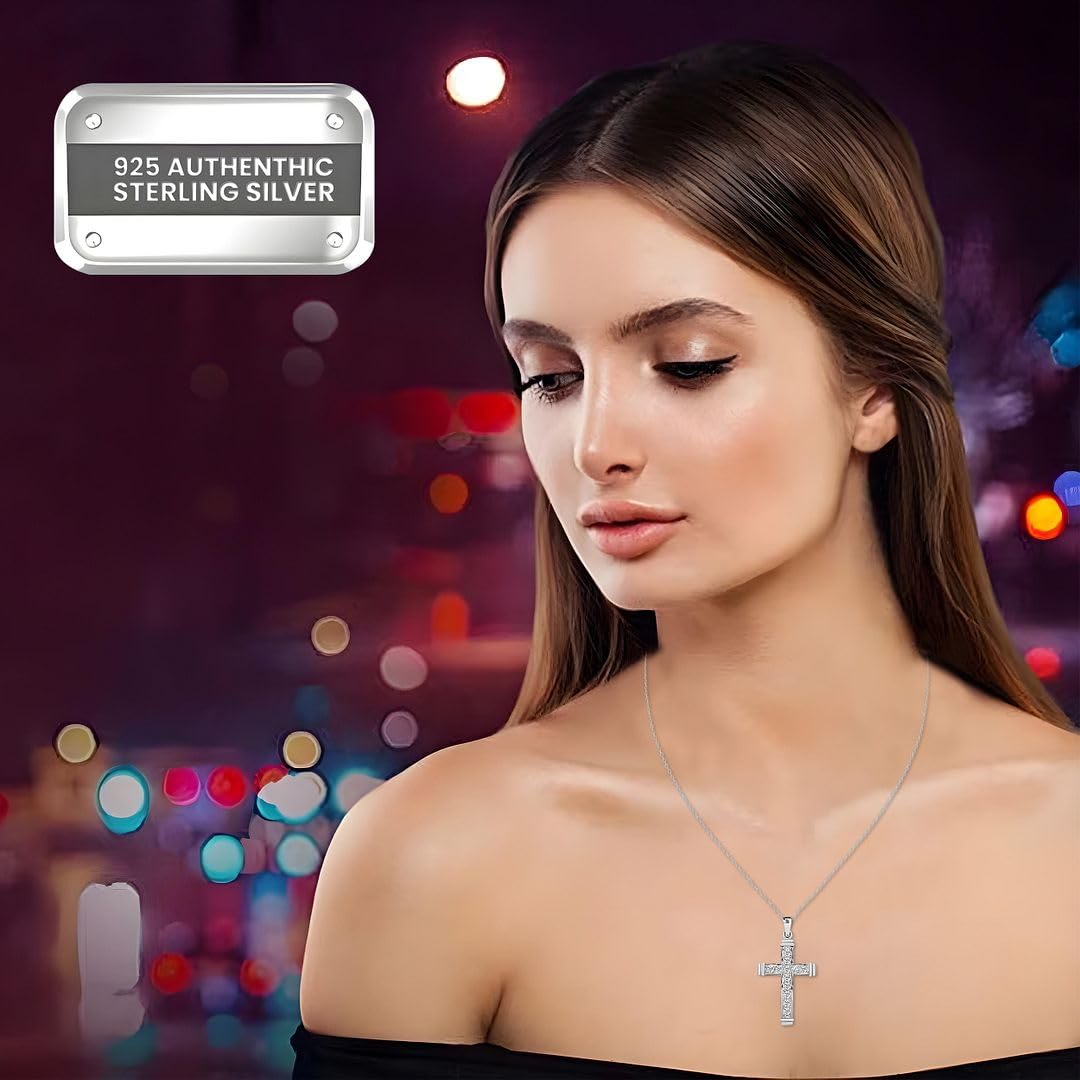 925 Sterling Silver Cross Pendant for Men & Womens - Cubic Zirconia Cross Pendants Silver Cross Jewelry - Cute Catholic Faith Religious Birthday Anniversary Sparkling Statement Gifts for Womens - Image 2