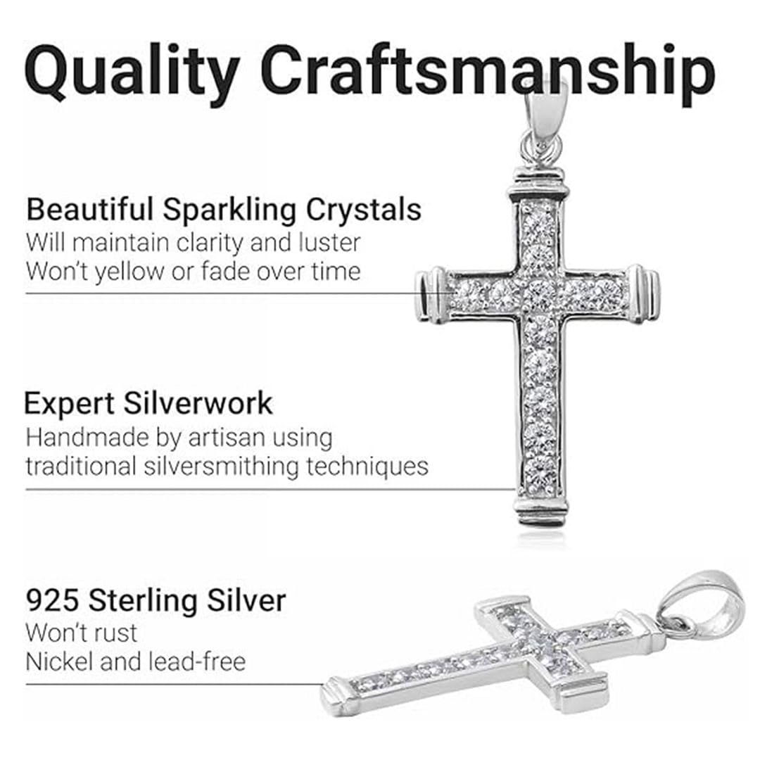 925 Sterling Silver Cross Pendant for Men & Womens - Cubic Zirconia Cross Pendants Silver Cross Jewelry - Cute Catholic Faith Religious Birthday Anniversary Sparkling Statement Gifts for Womens - Image 3