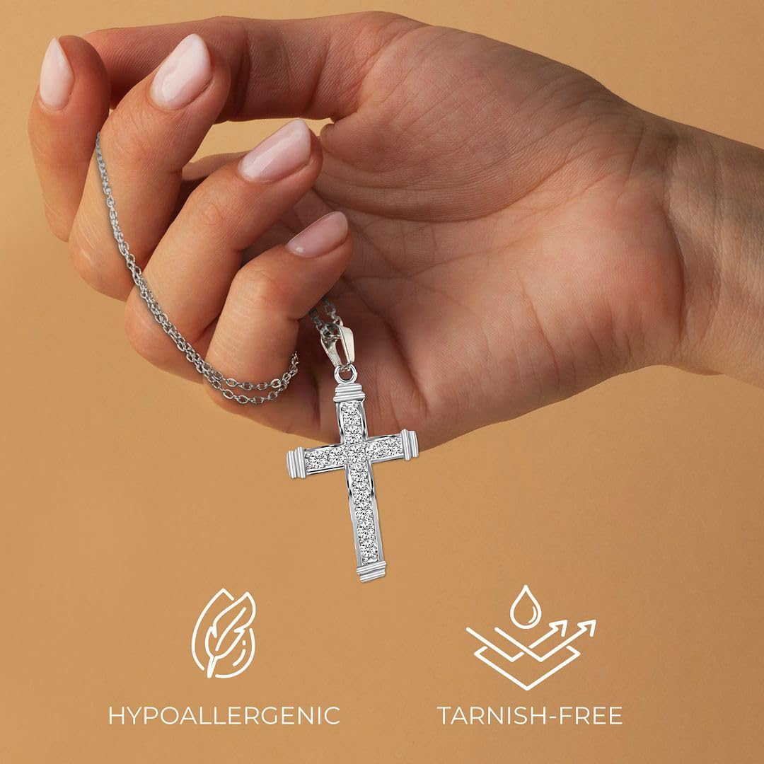 925 Sterling Silver Cross Pendant for Men & Womens - Cubic Zirconia Cross Pendants Silver Cross Jewelry - Cute Catholic Faith Religious Birthday Anniversary Sparkling Statement Gifts for Womens - Image 4