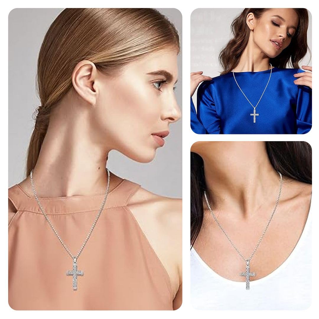 925 Sterling Silver Cross Pendant for Men & Womens - Cubic Zirconia Cross Pendants Silver Cross Jewelry - Cute Catholic Faith Religious Birthday Anniversary Sparkling Statement Gifts for Womens - Image 5