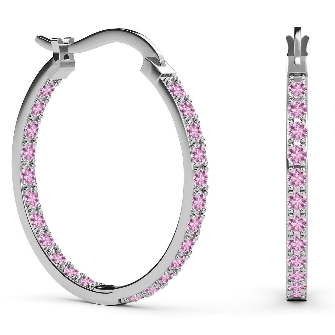 925 Sterling Silver Cubic Zirconia Hoop Earrings for Women - CZ Hoop Earrings for Women Rhodium Plated Inside Out Hoop Earrings - Engagement Unique Cute Christmas Gifts for Her