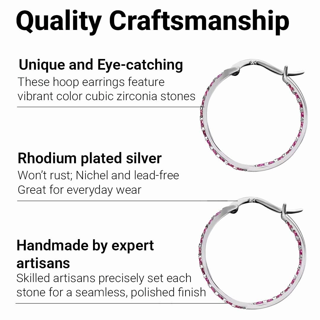 925 Sterling Silver Cubic Zirconia Hoop Earrings for Women - CZ Hoop Earrings for Women Rhodium Plated Inside Out Hoop Earrings - Engagement Unique Cute Christmas Gifts for Her - Image 3