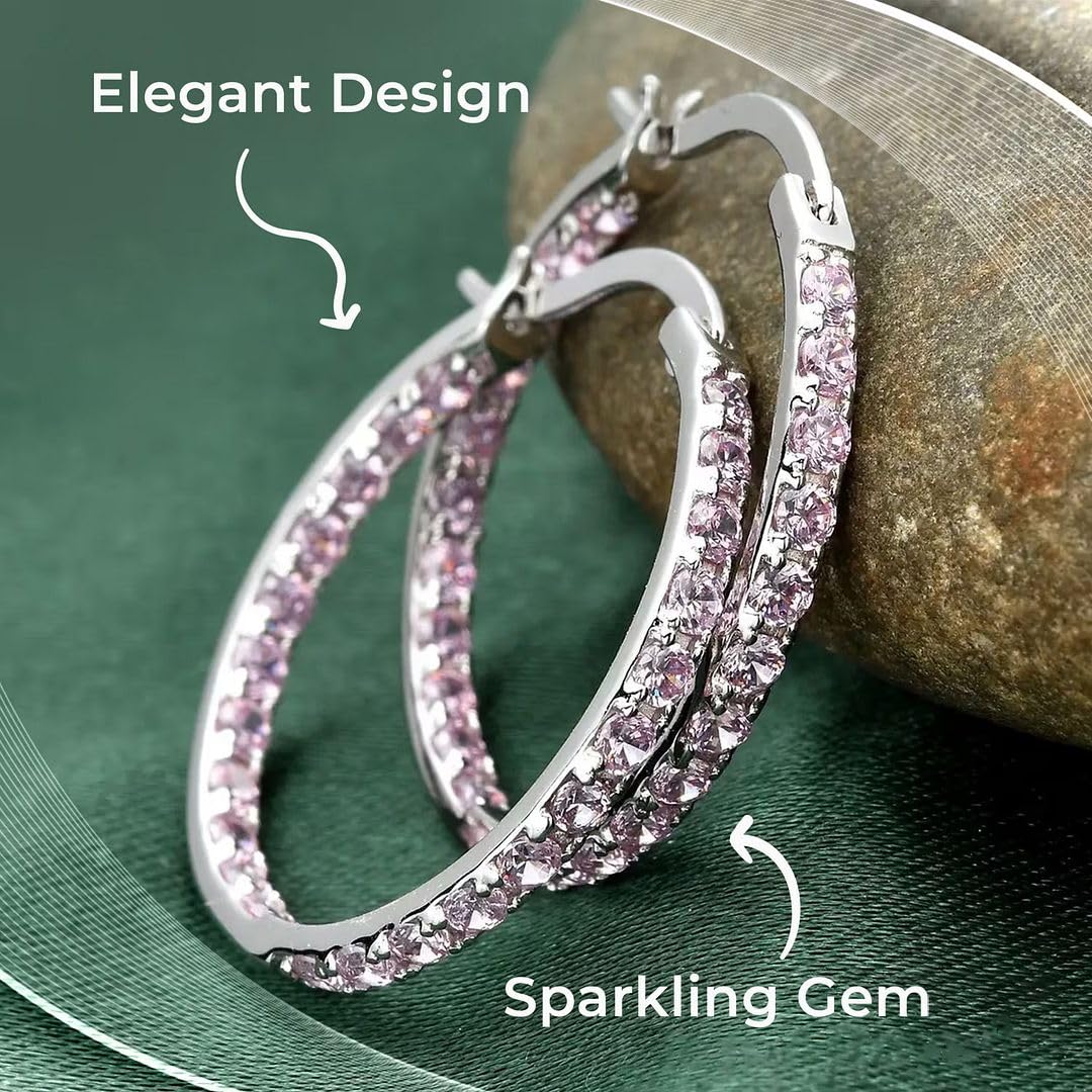 925 Sterling Silver Cubic Zirconia Hoop Earrings for Women - CZ Hoop Earrings for Women Rhodium Plated Inside Out Hoop Earrings - Engagement Unique Cute Christmas Gifts for Her - Image 4