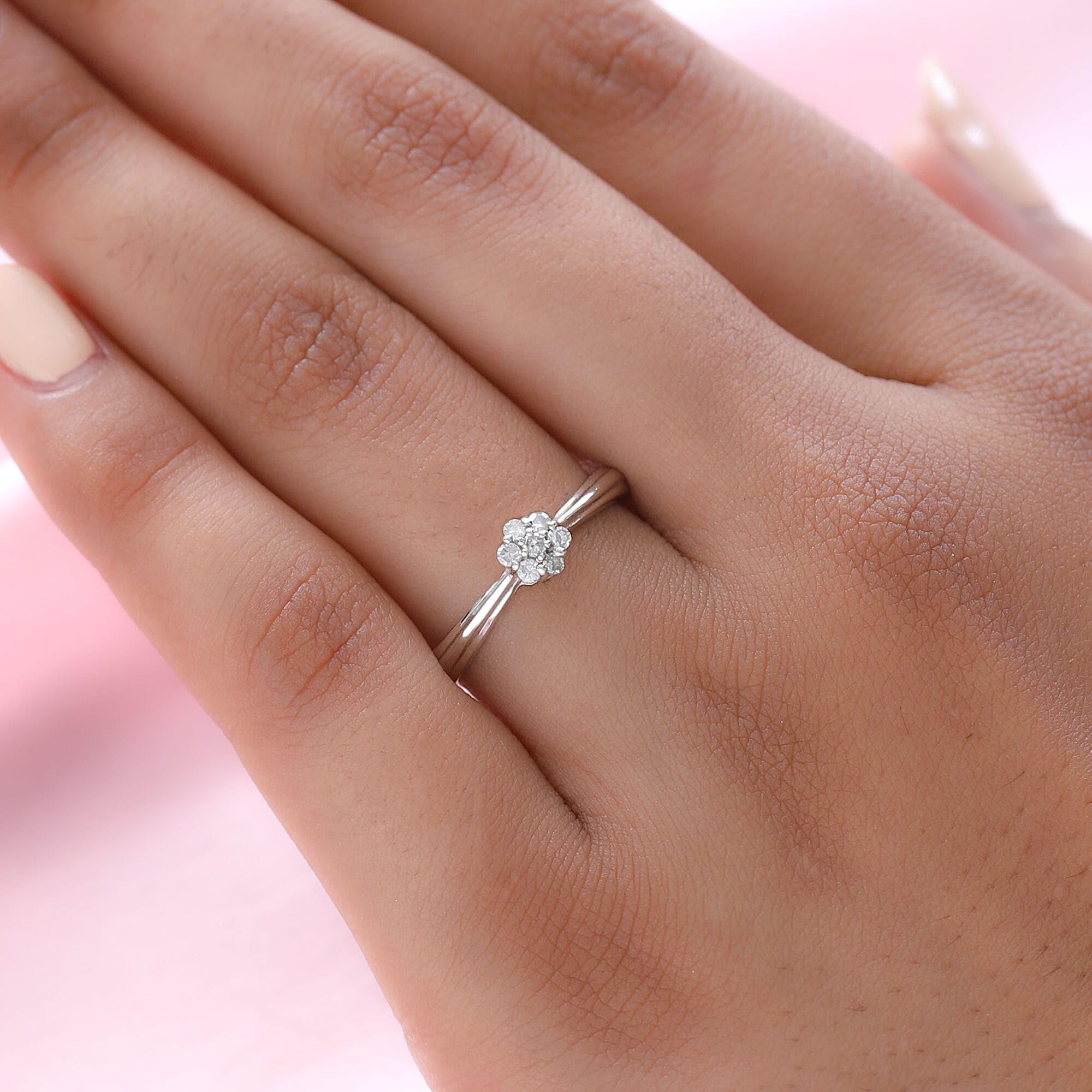 925 Sterling Silver Diamond Engagement Rings for Women - Jewelry Platinum Plated - Flower Statement Ct 0.1 I3 clarity Costume Jewelry for Women - Anniversary Birthday Christmas Gifts for Women - Image 2