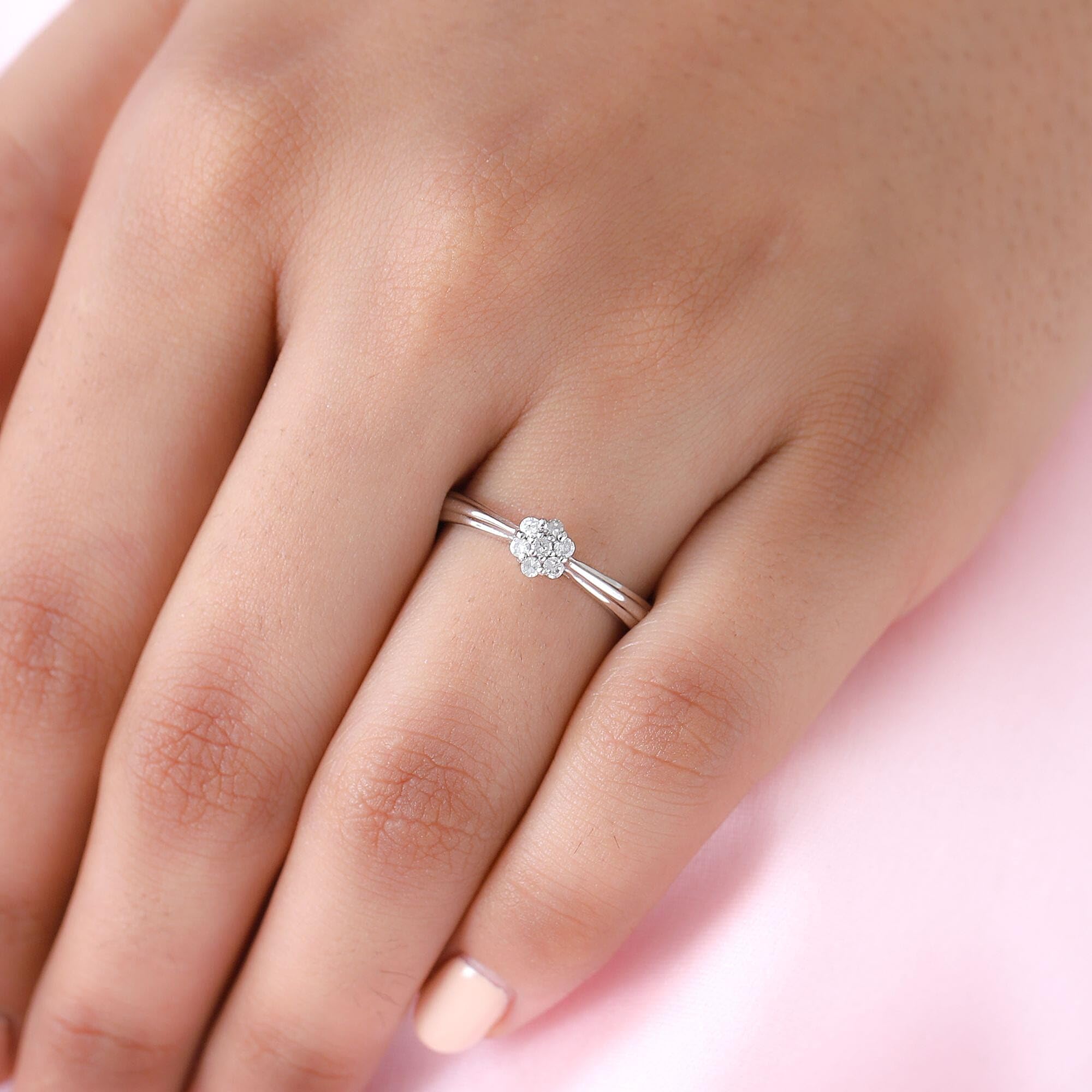 925 Sterling Silver Diamond Engagement Rings for Women - Jewelry Platinum Plated - Flower Statement Ct 0.1 I3 clarity Costume Jewelry for Women - Anniversary Birthday Christmas Gifts for Women - Image 3