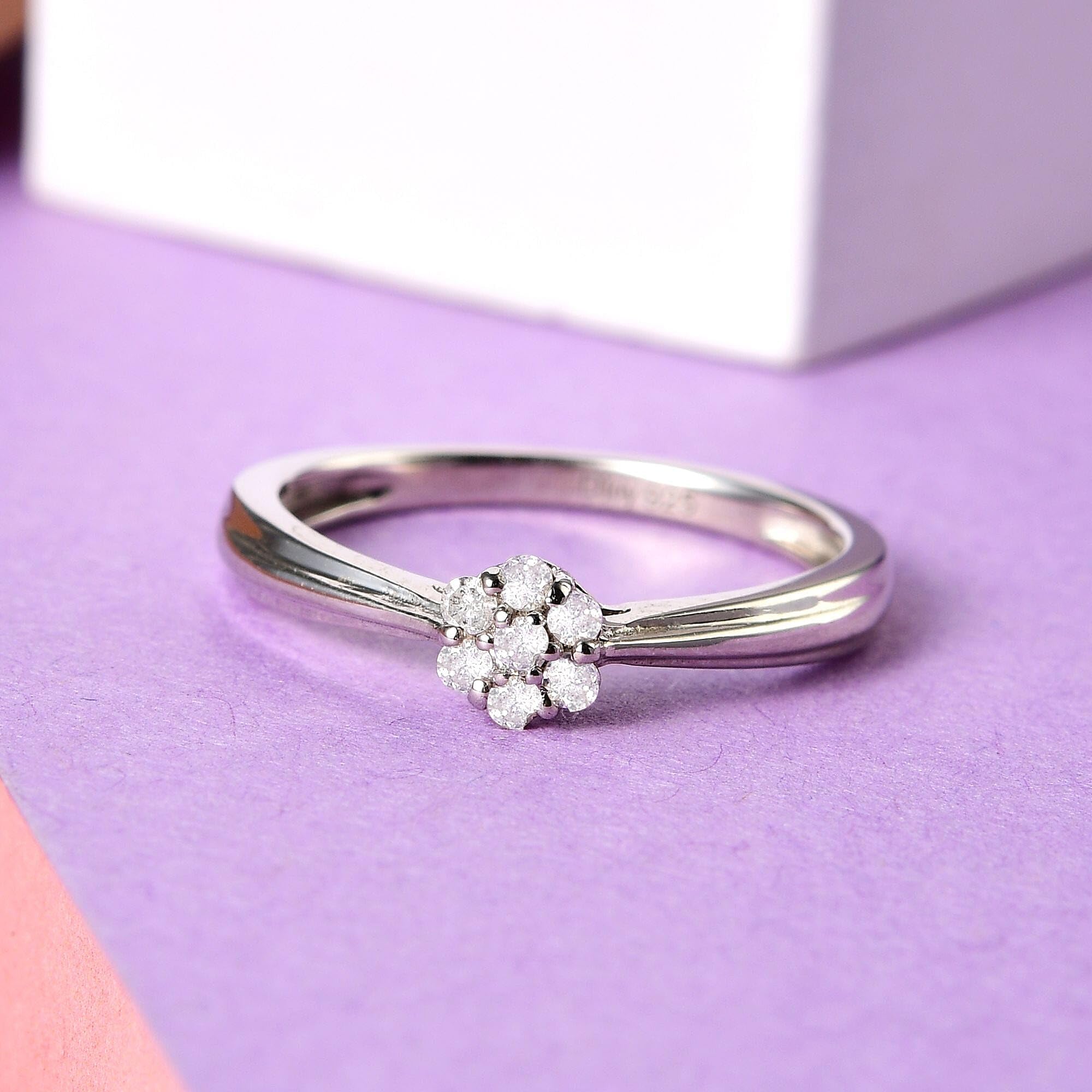 925 Sterling Silver Diamond Engagement Rings for Women - Jewelry Platinum Plated - Flower Statement Ct 0.1 I3 clarity Costume Jewelry for Women - Anniversary Birthday Christmas Gifts for Women - Image 4