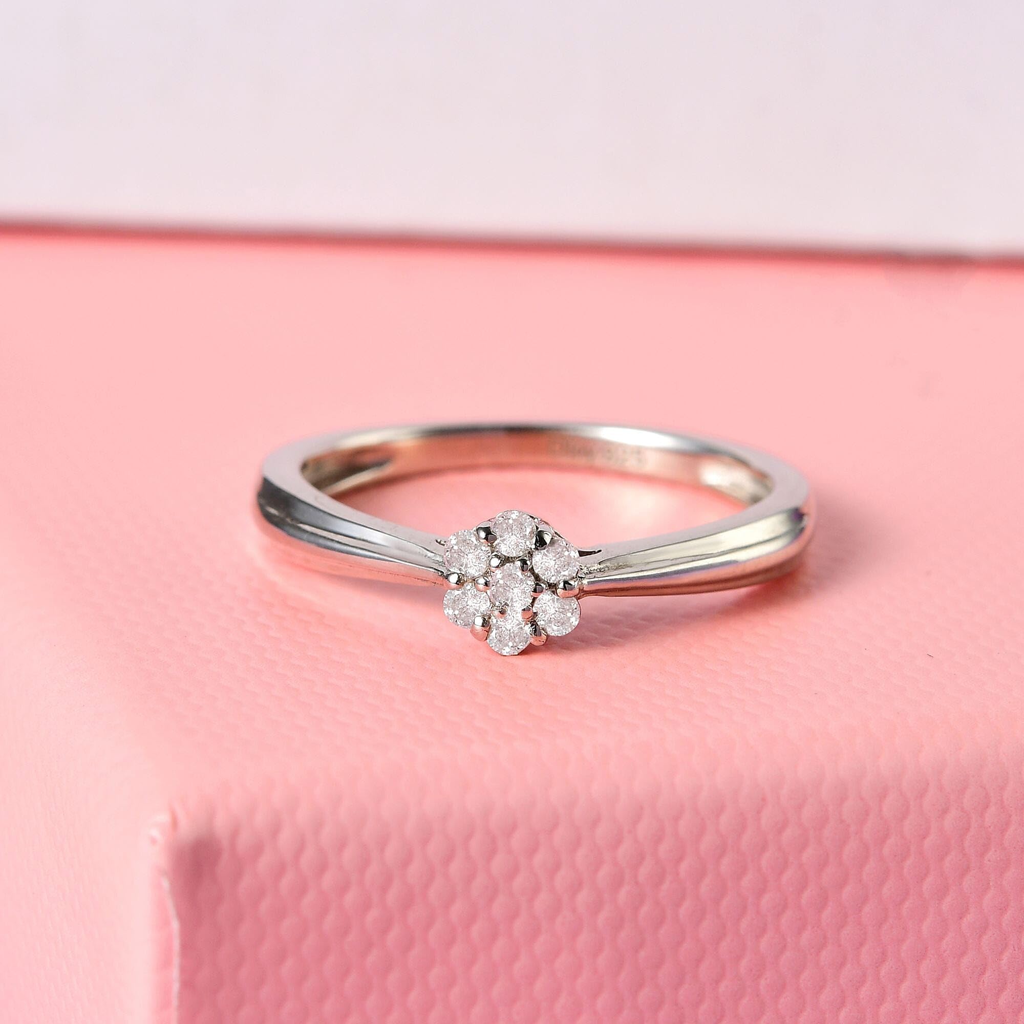925 Sterling Silver Diamond Engagement Rings for Women - Jewelry Platinum Plated - Flower Statement Ct 0.1 I3 clarity Costume Jewelry for Women - Anniversary Birthday Christmas Gifts for Women - Image 5