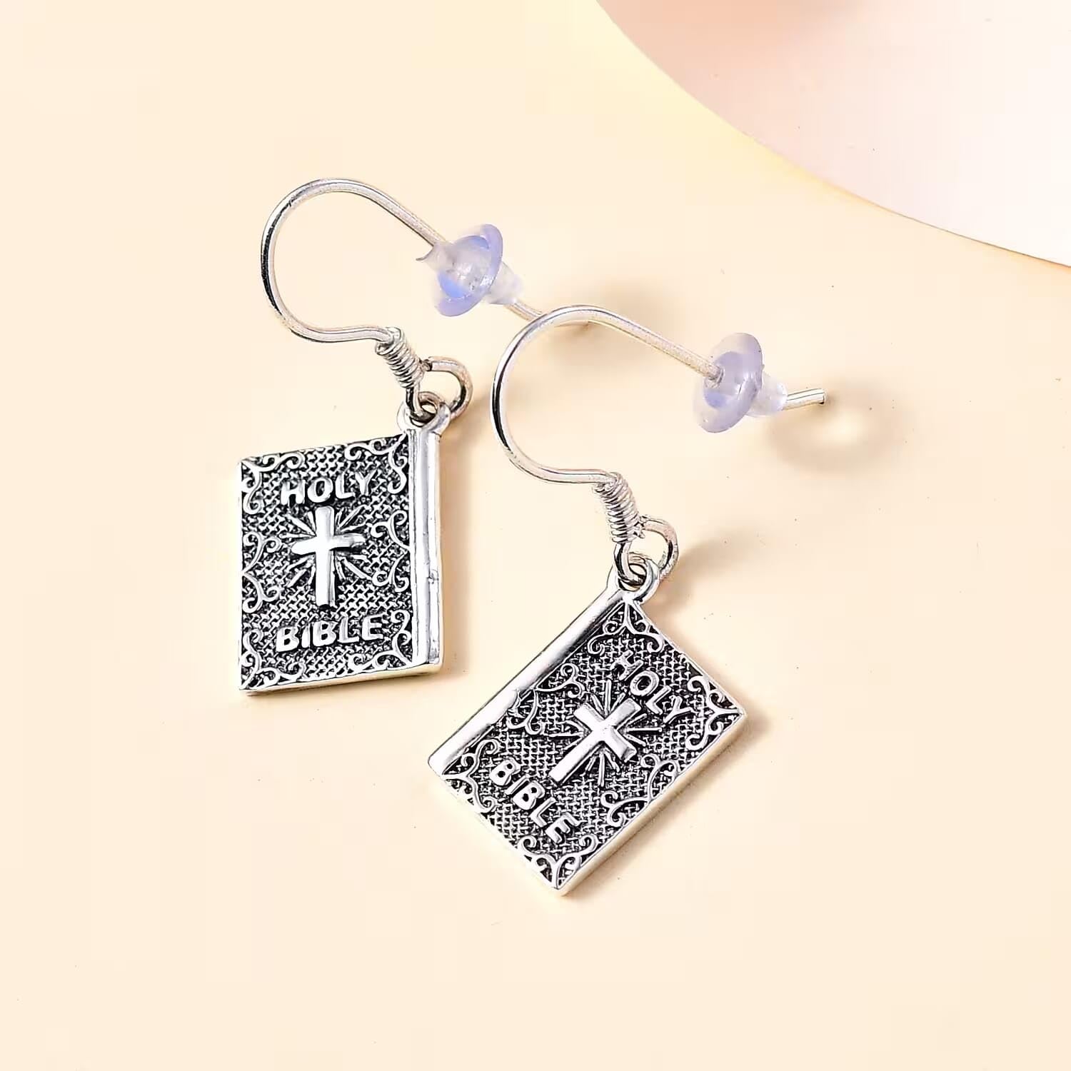925 Sterling Silver Holy Cross Bible Dangle Drop Earrings 5.35 Grams Catholic Faith Christian Religious Birthday Jewelry Birthday Christmas Gifts for Women - Image 2