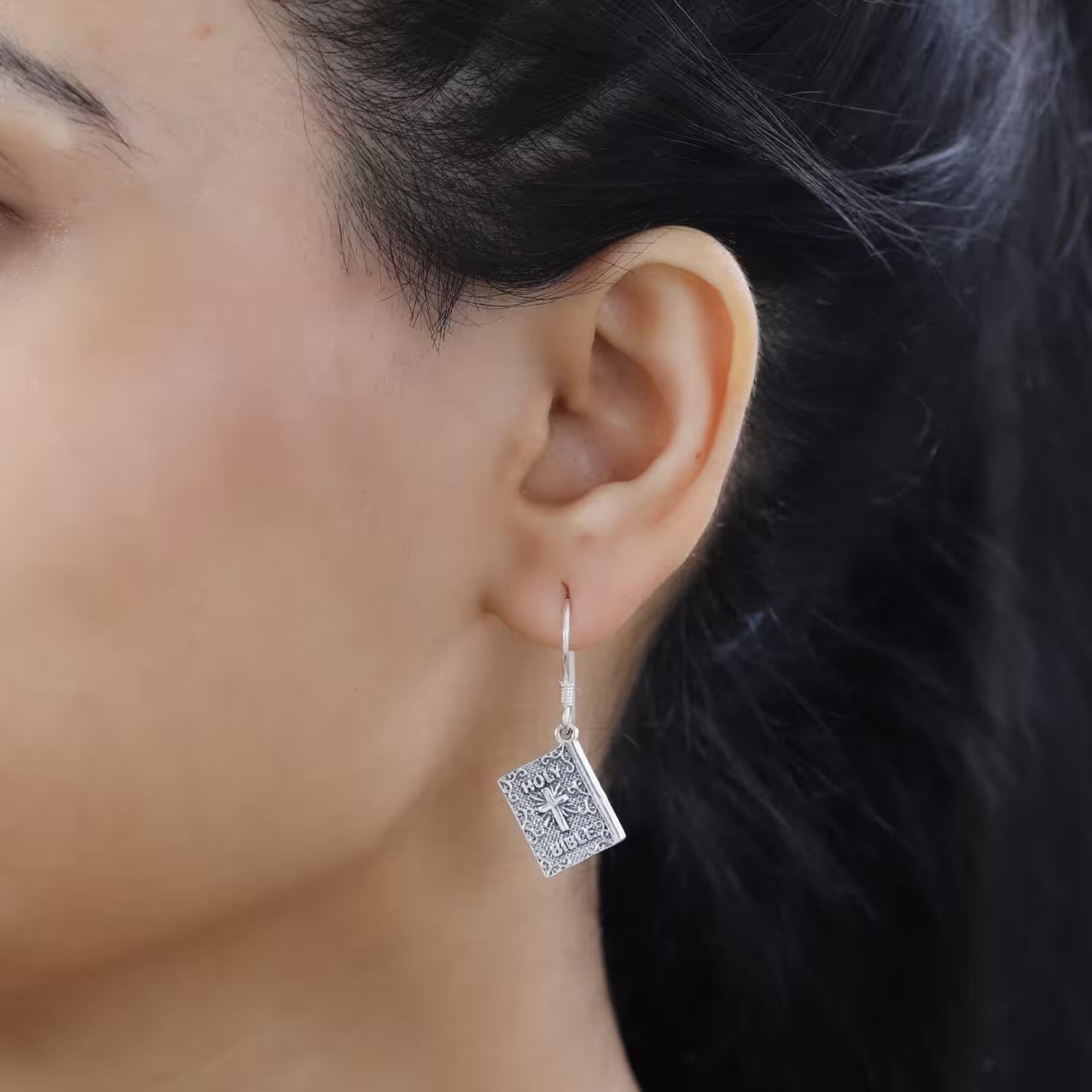 925 Sterling Silver Holy Cross Bible Dangle Drop Earrings 5.35 Grams Catholic Faith Christian Religious Birthday Jewelry Birthday Christmas Gifts for Women - Image 6