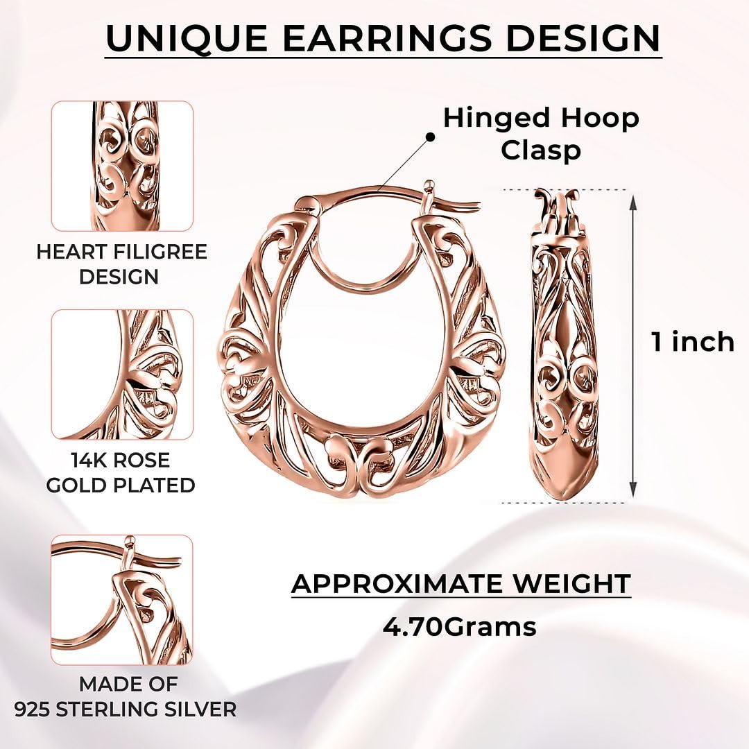 925 Sterling Silver Hoop Earrings for Women with Rose Gold Plated - Openwork Filigree Earrings for Women - Fashion Jewelry Christmas Gifts for Her - Image 4