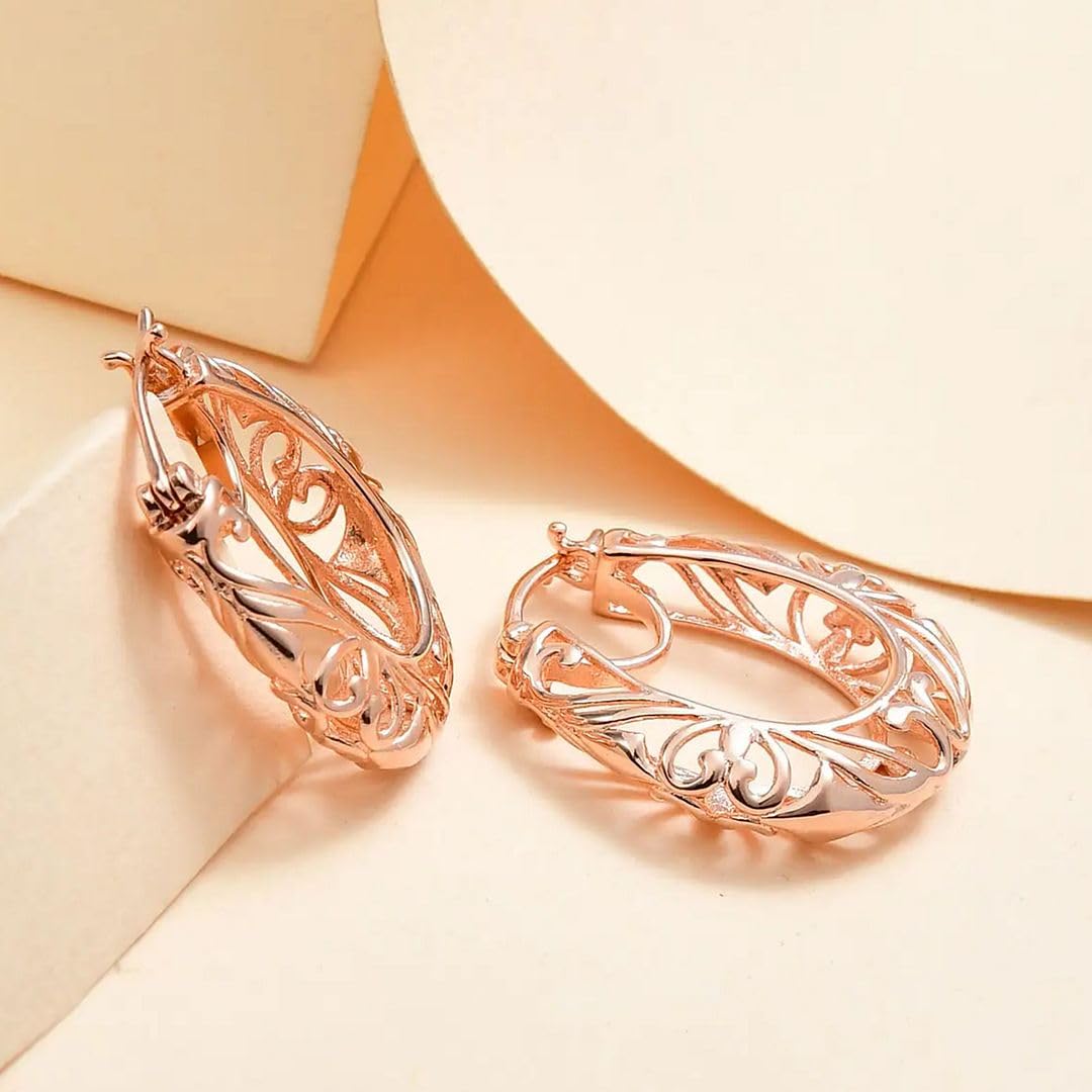 925 Sterling Silver Hoop Earrings for Women with Rose Gold Plated - Openwork Filigree Earrings for Women - Fashion Jewelry Christmas Gifts for Her - Image 5